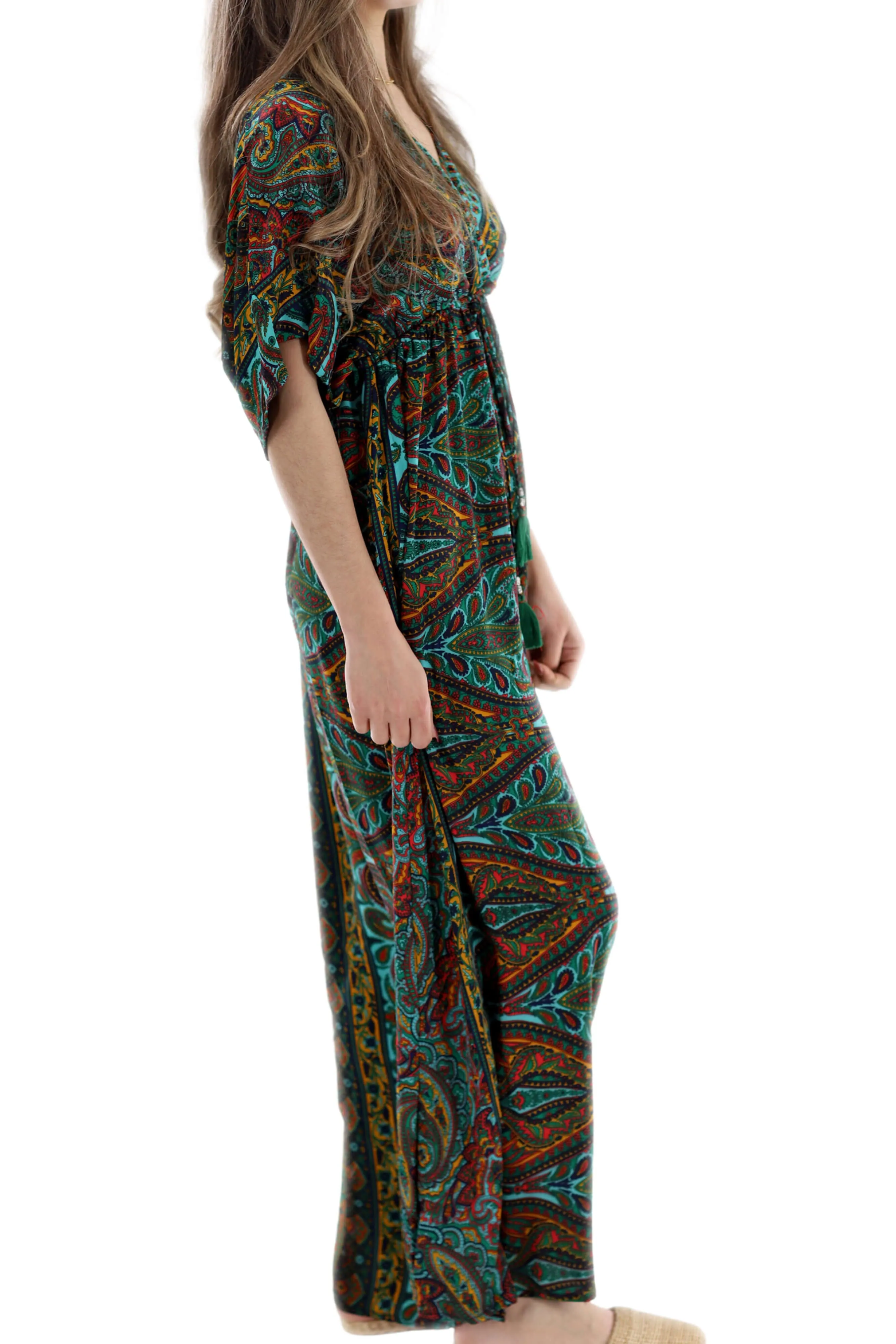 Long Flowy Floral 'Amalia' Maxi Dress in Green