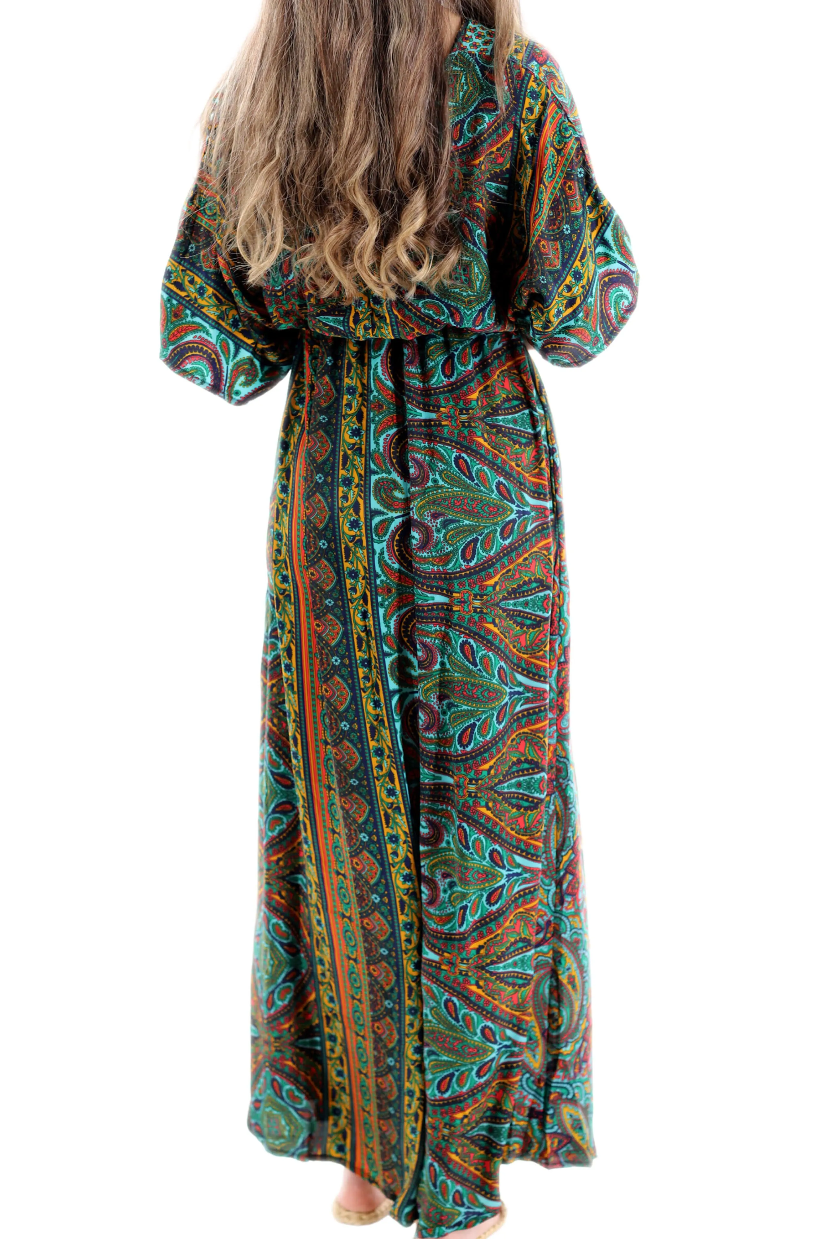 Long Flowy Floral 'Amalia' Maxi Dress in Green