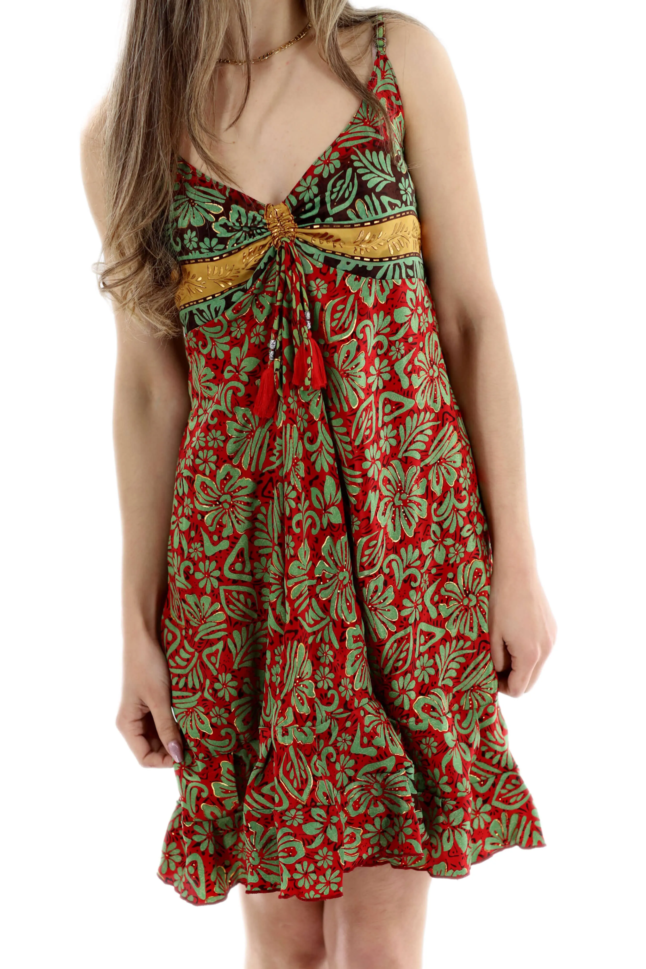 Long Flowy Floral "Daniela" Above knee dress in Red