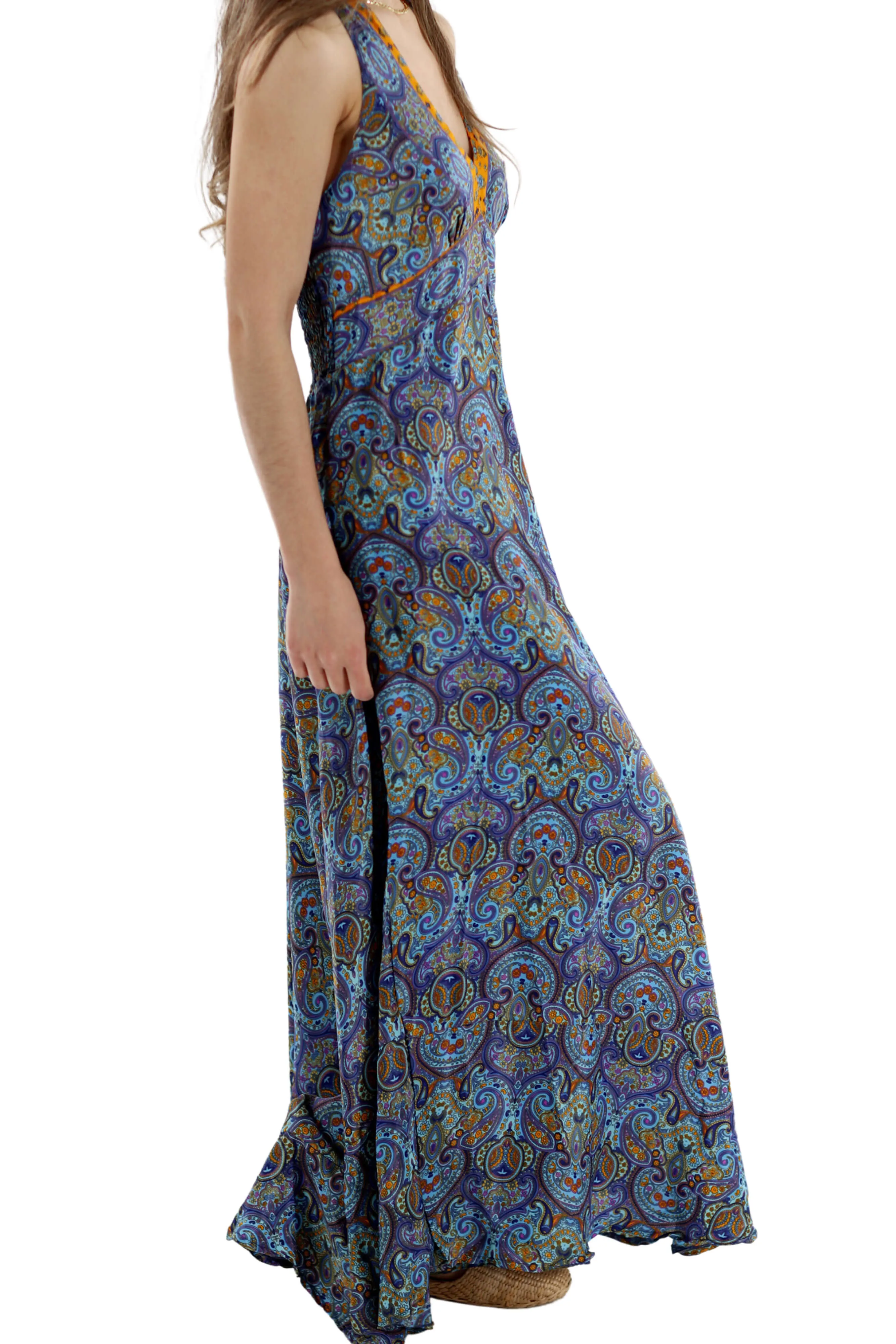 Long Flowy Floral "Romina" Maxi dress in Blue