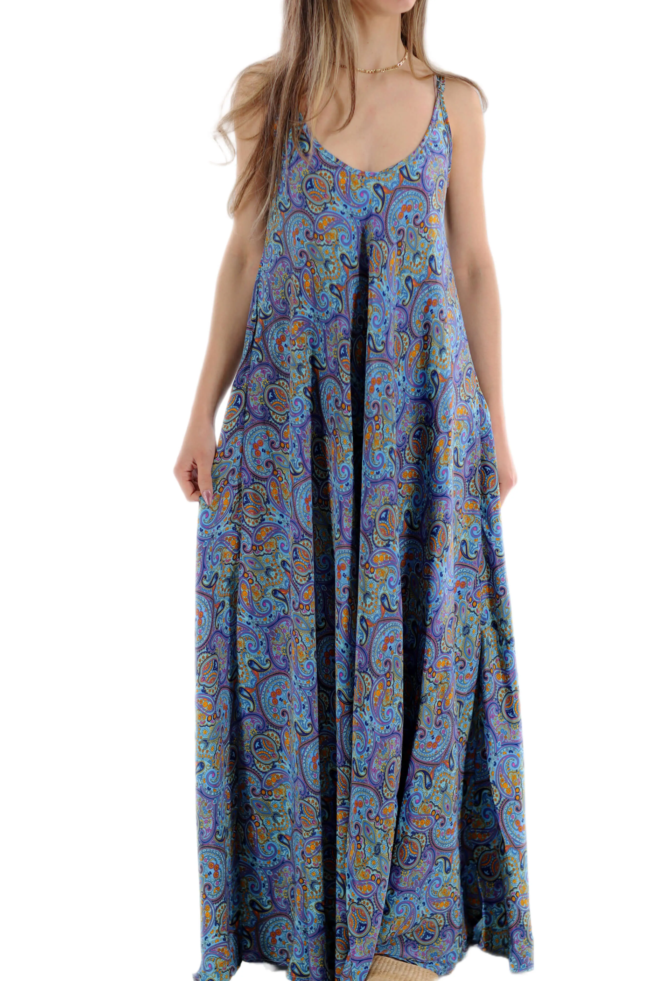 Long Flowy Floral "Stefania" Maxi dress in Blue