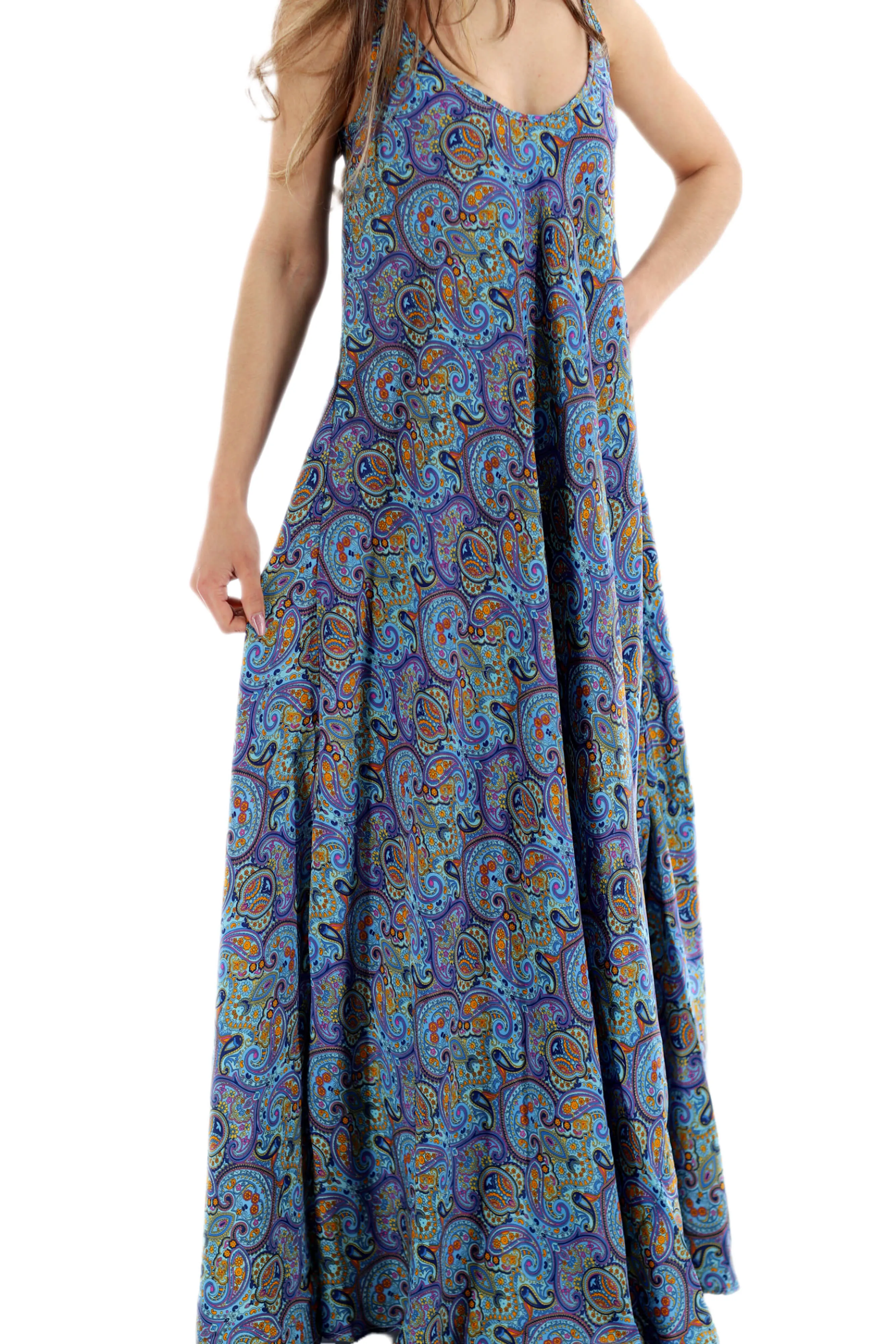 Long Flowy Floral "Stefania" Maxi dress in Blue