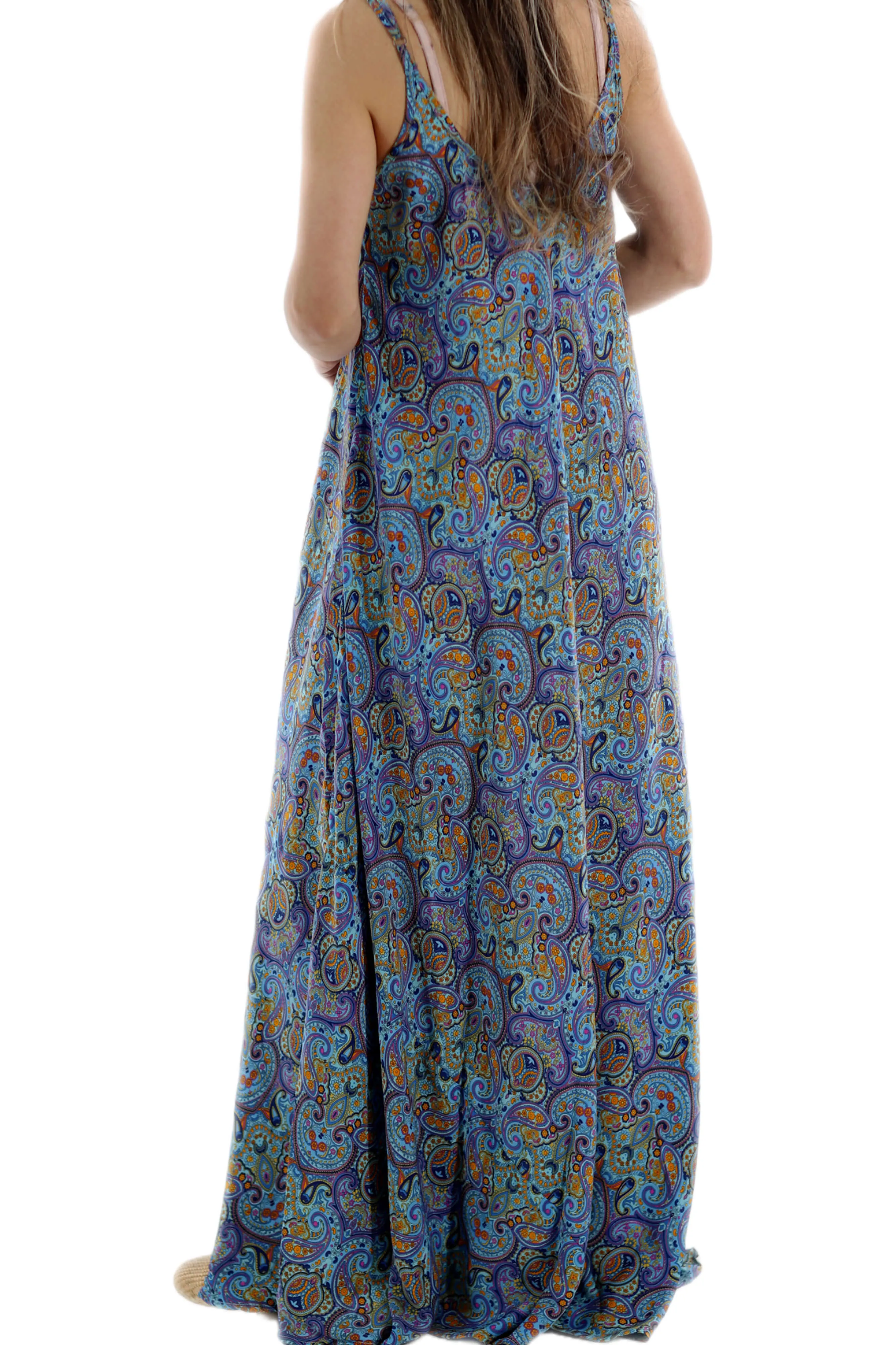 Long Flowy Floral "Stefania" Maxi dress in Blue