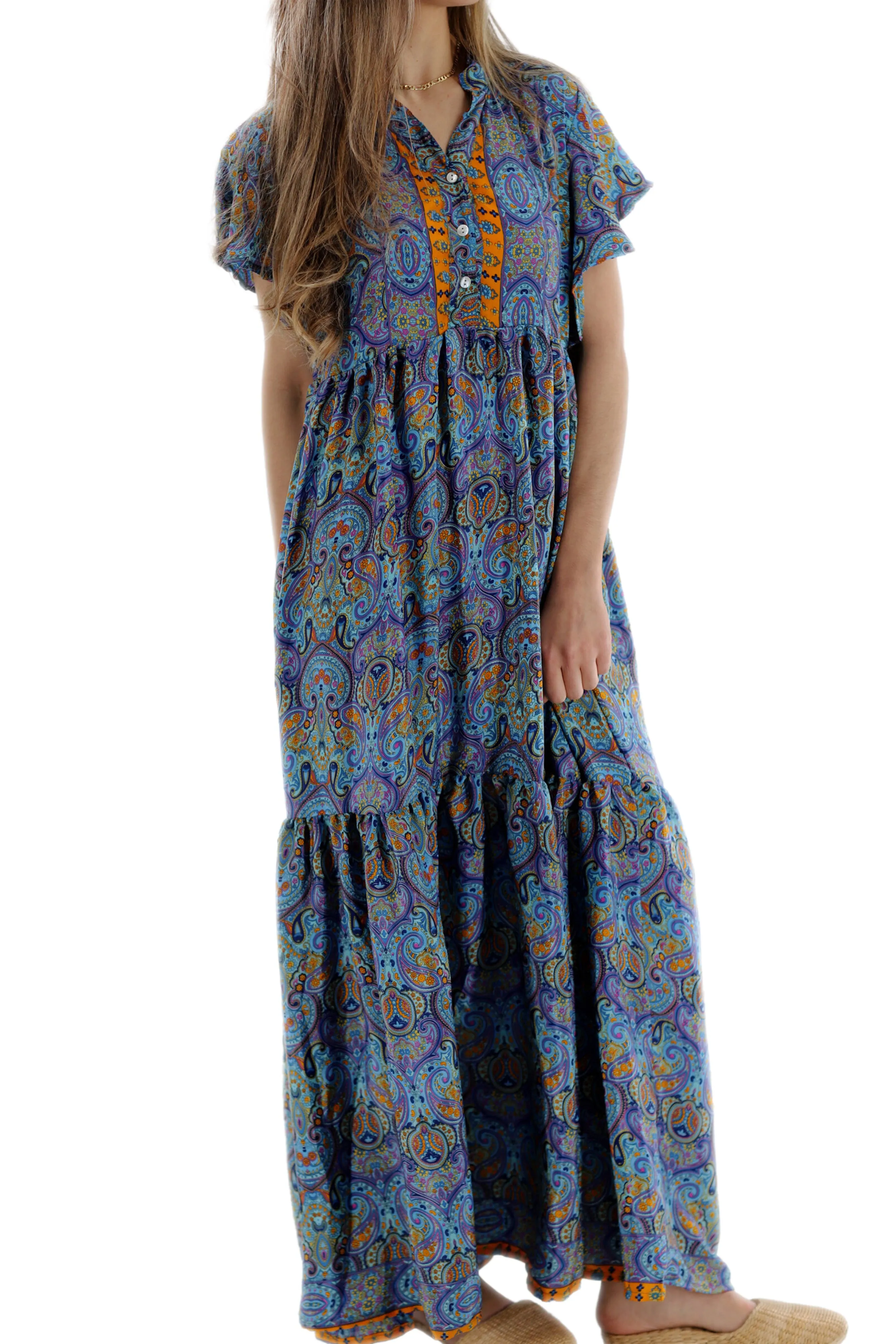 Long Flowy Floral 'Sienna' Maxi Dress in Blue