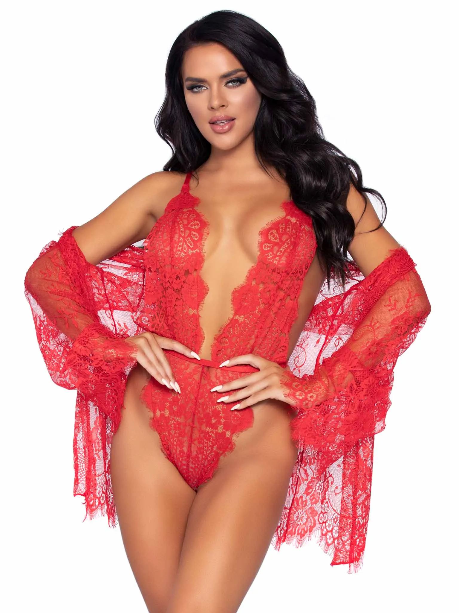 Love Affair Lace Robe & Teddy Set