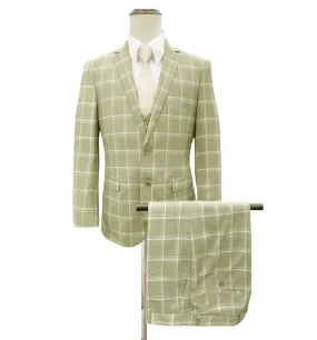 Mazari Vested Ultra Slim Fit Windowpane Suit - Paris Sage