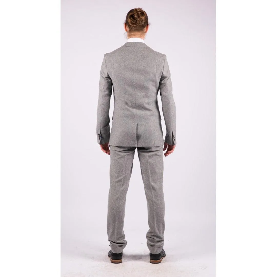 Men Wool 3 Piece Suit Double Breasted Grey Short Reg Long