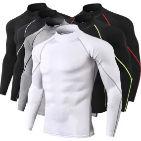 Men's High Collar Fitness Long Sleeve Pro Sports Autumn and Winter Running Shirt