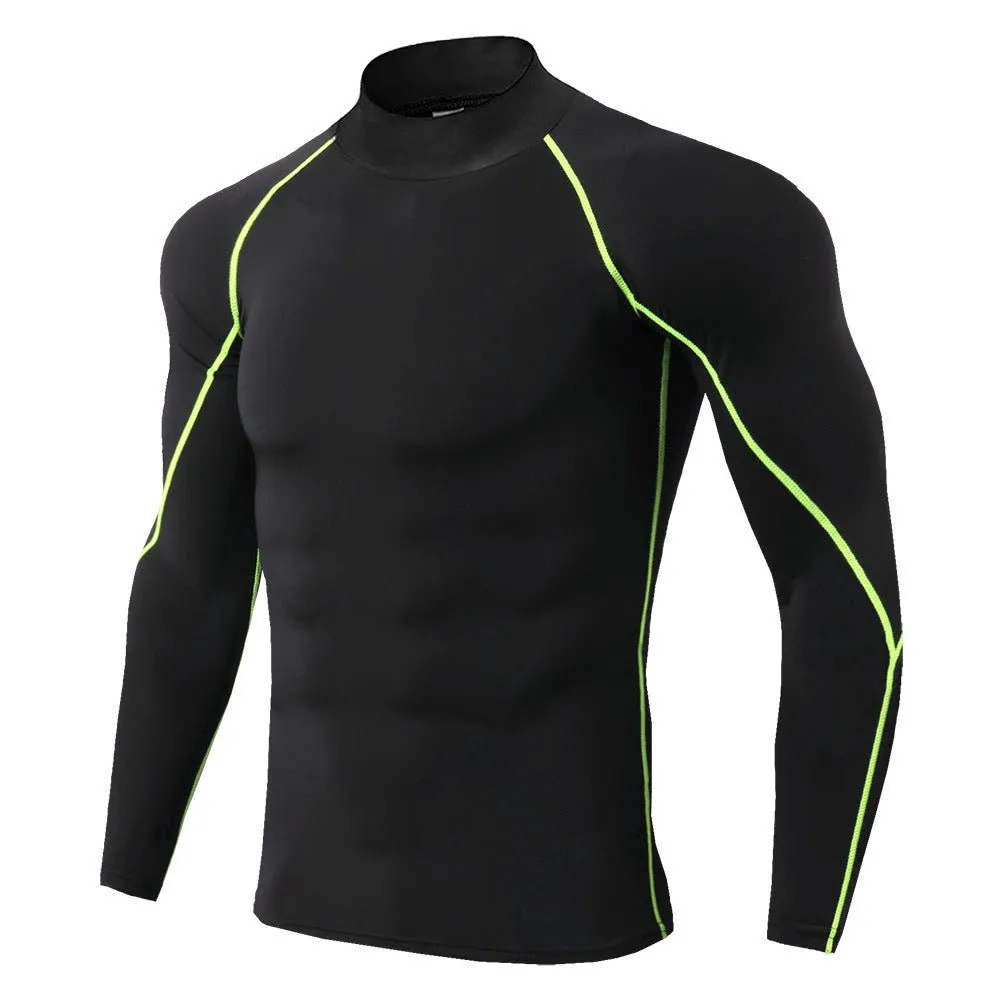 Men's High Collar Fitness Long Sleeve Pro Sports Autumn and Winter Running Shirt