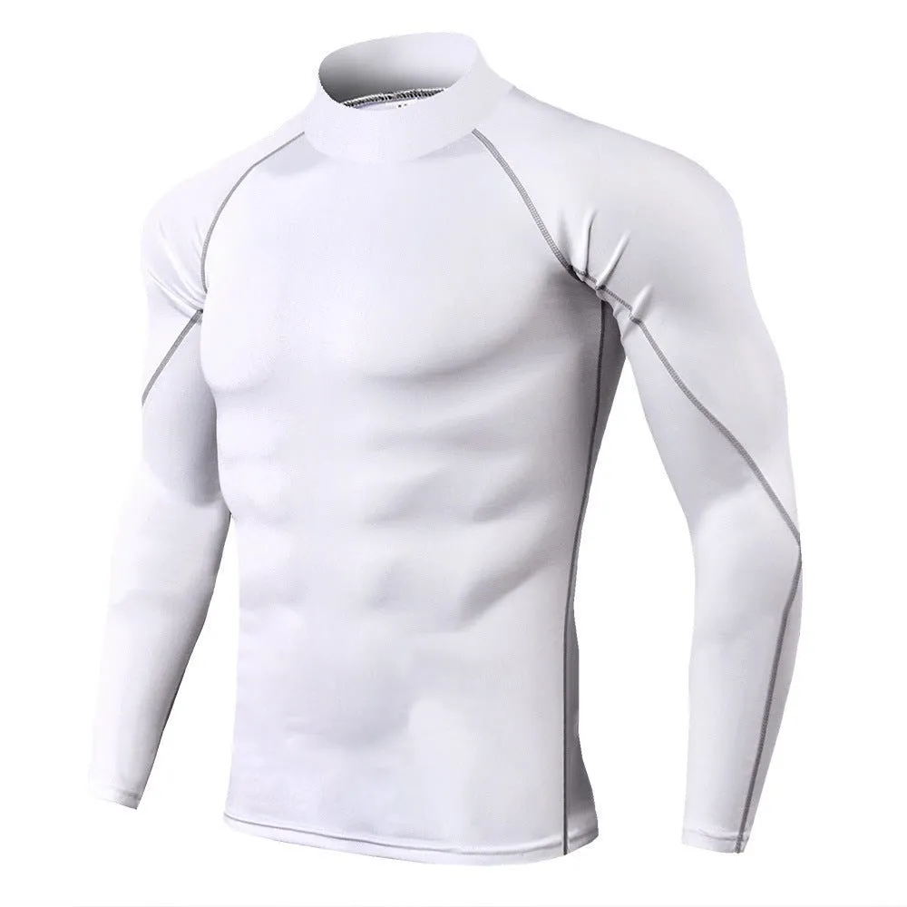 Men's High Collar Fitness Long Sleeve Pro Sports Autumn and Winter Running Shirt