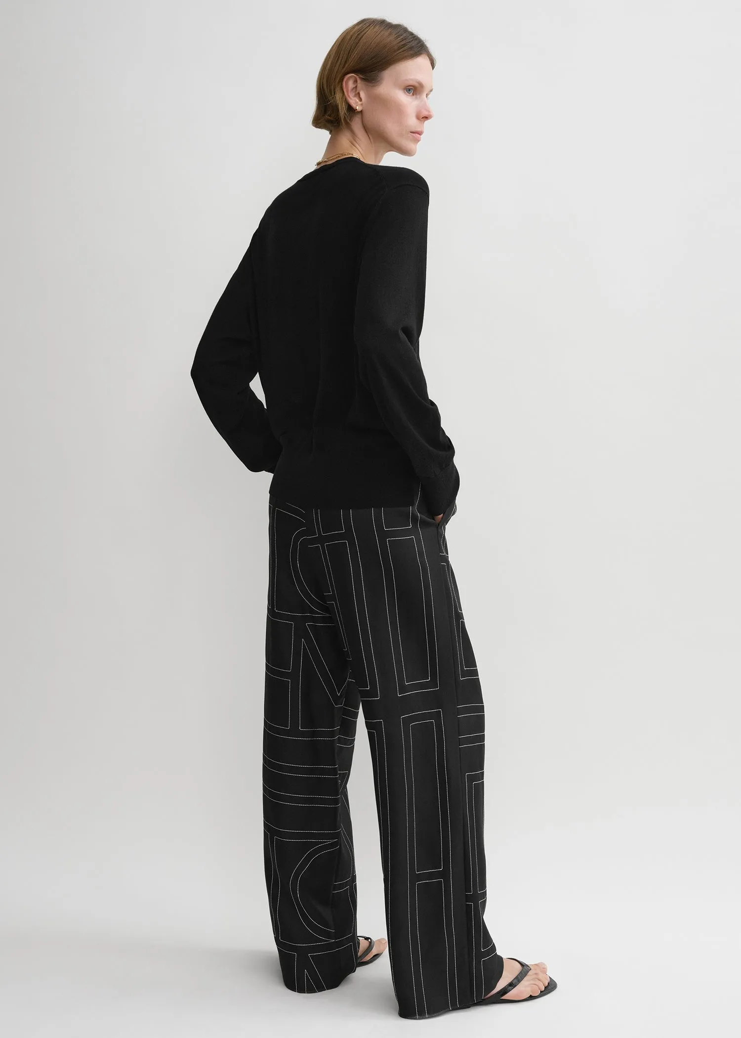 Monogram silk pj bottoms black