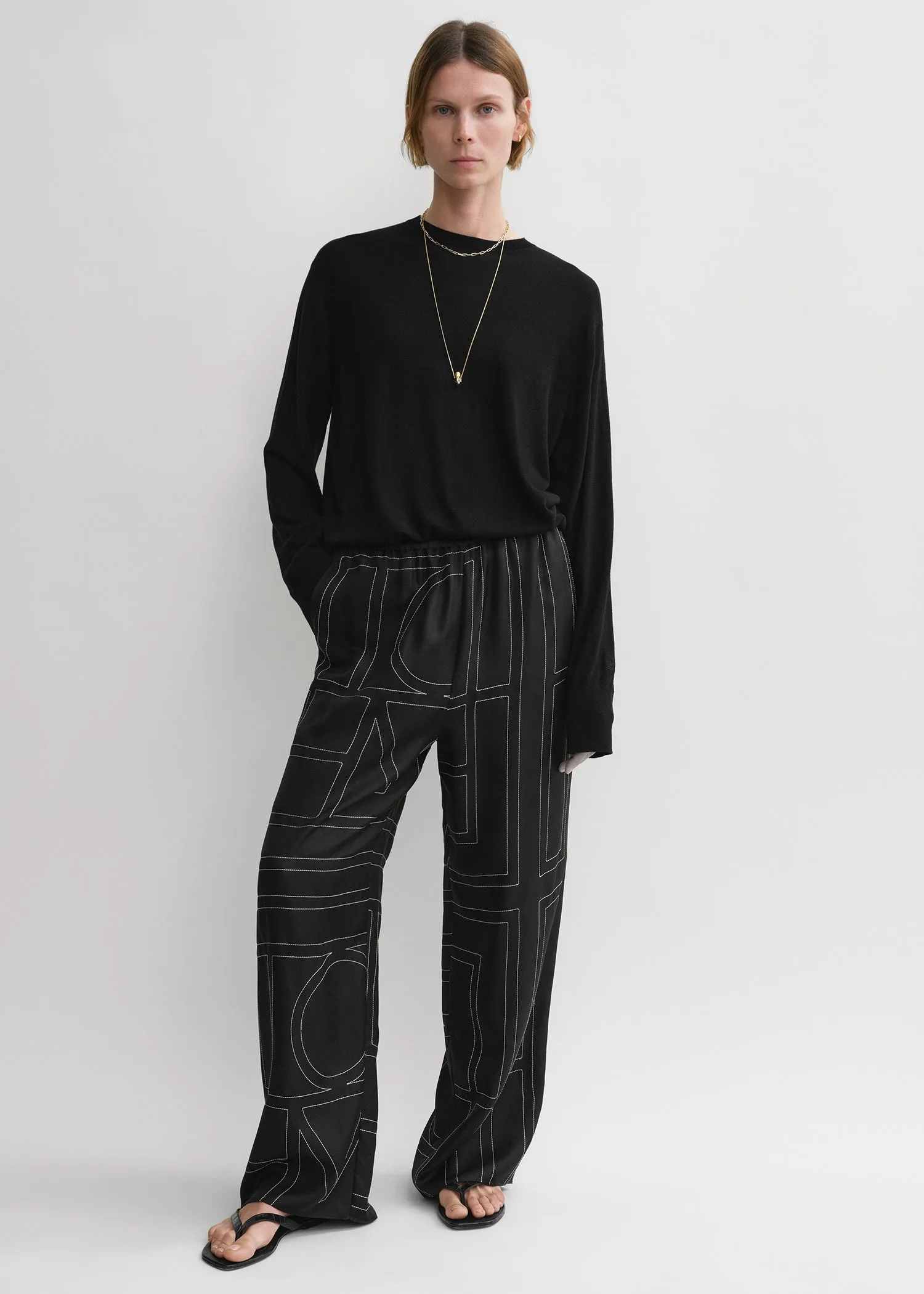 Monogram silk pj bottoms black