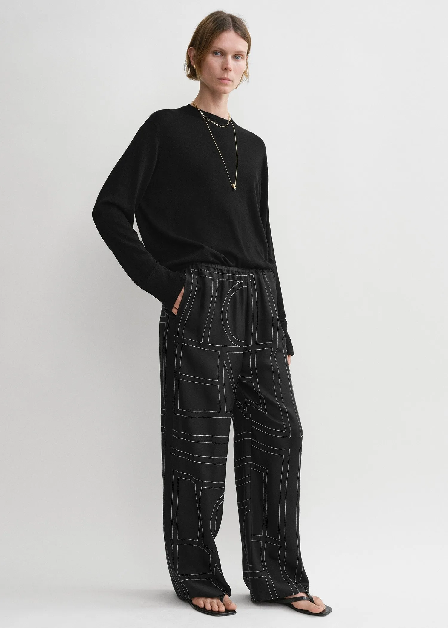 Monogram silk pj bottoms black