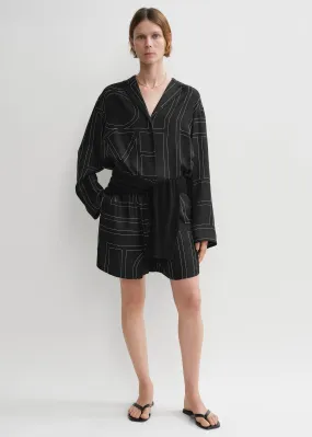 Monogram silk pj shorts black