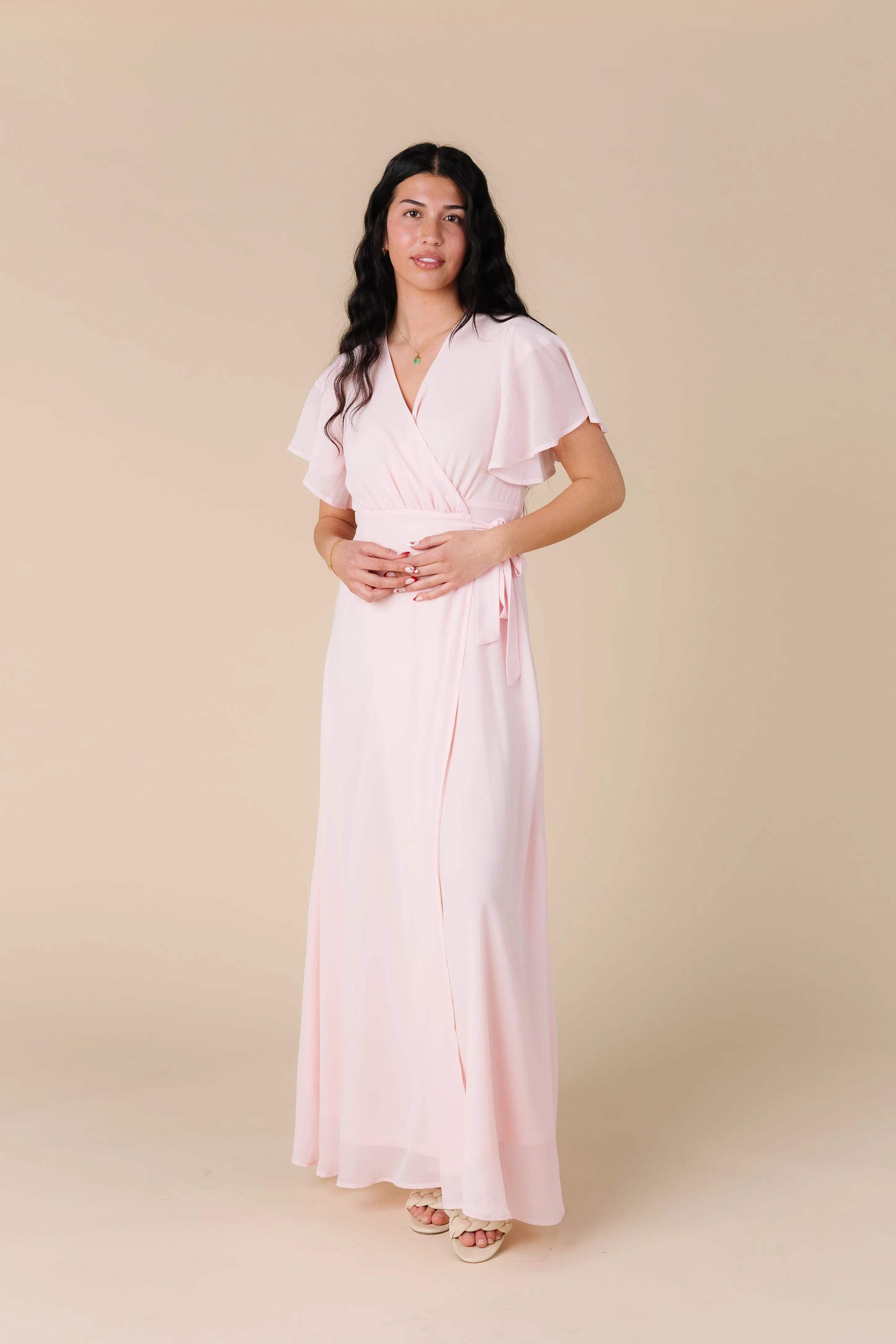 Naples Flutter Sleeve Wrap Dress - Pink