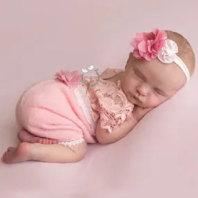 Newborn Baby Photography Props Costume, Lace Romper With Headband, Reborn Baby Lace Romper Photo Prop