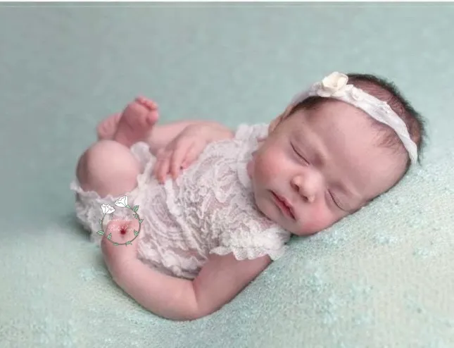 Newborn Baby Photography Props Costume, Lace Romper With Headband, Reborn Baby Lace Romper Photo Prop