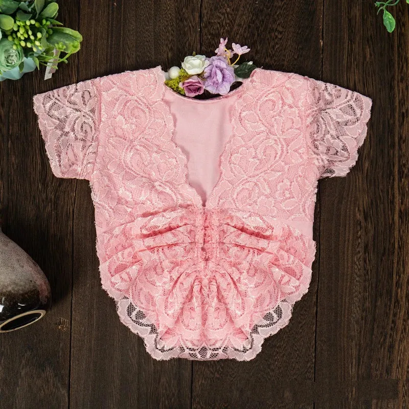 Newborn Baby Photography Props Costume, Lace Romper With Headband, Reborn Baby Lace Romper Photo Prop