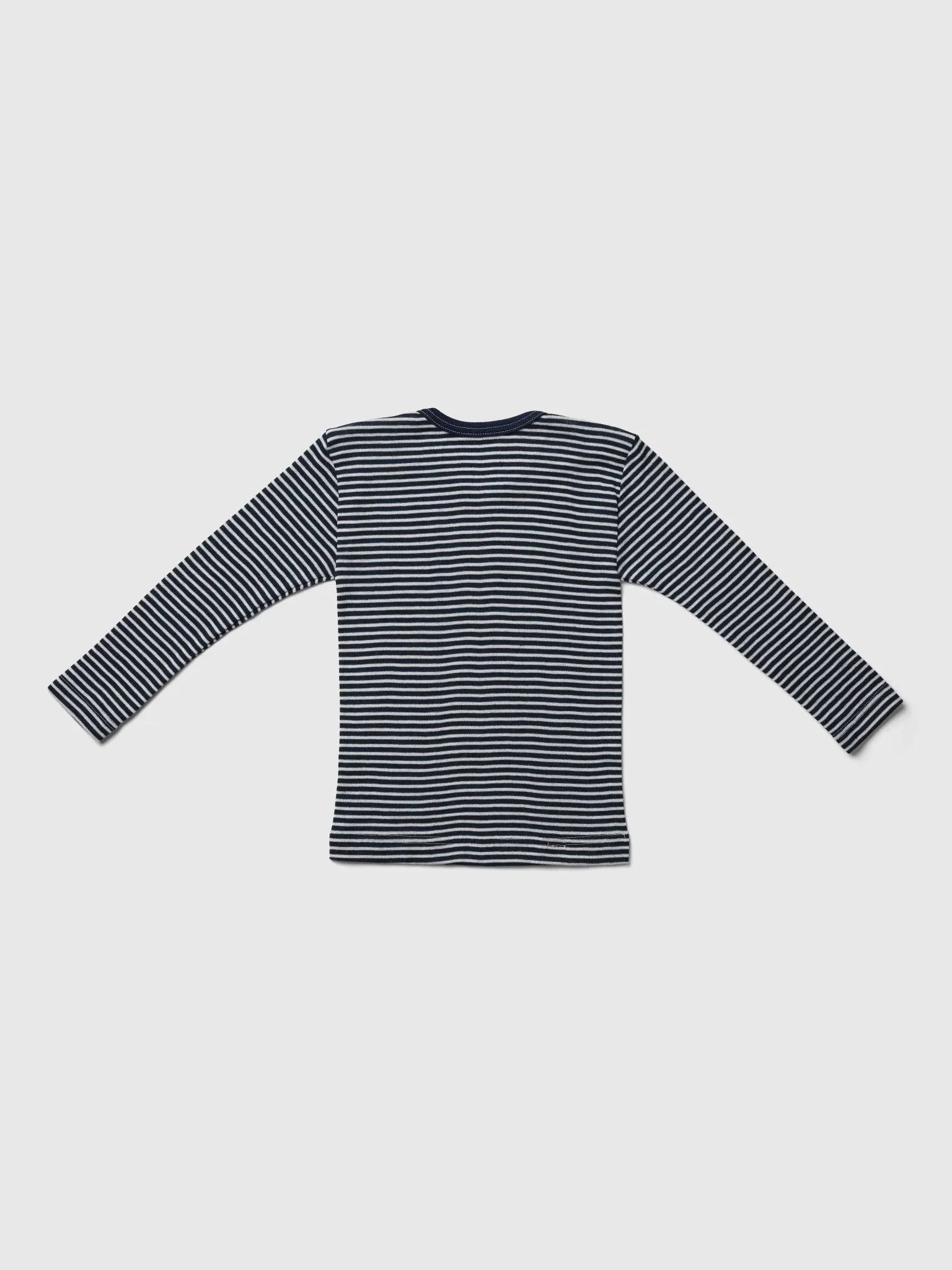 organic merino wool and silk kids shirt - navy/natural stripe