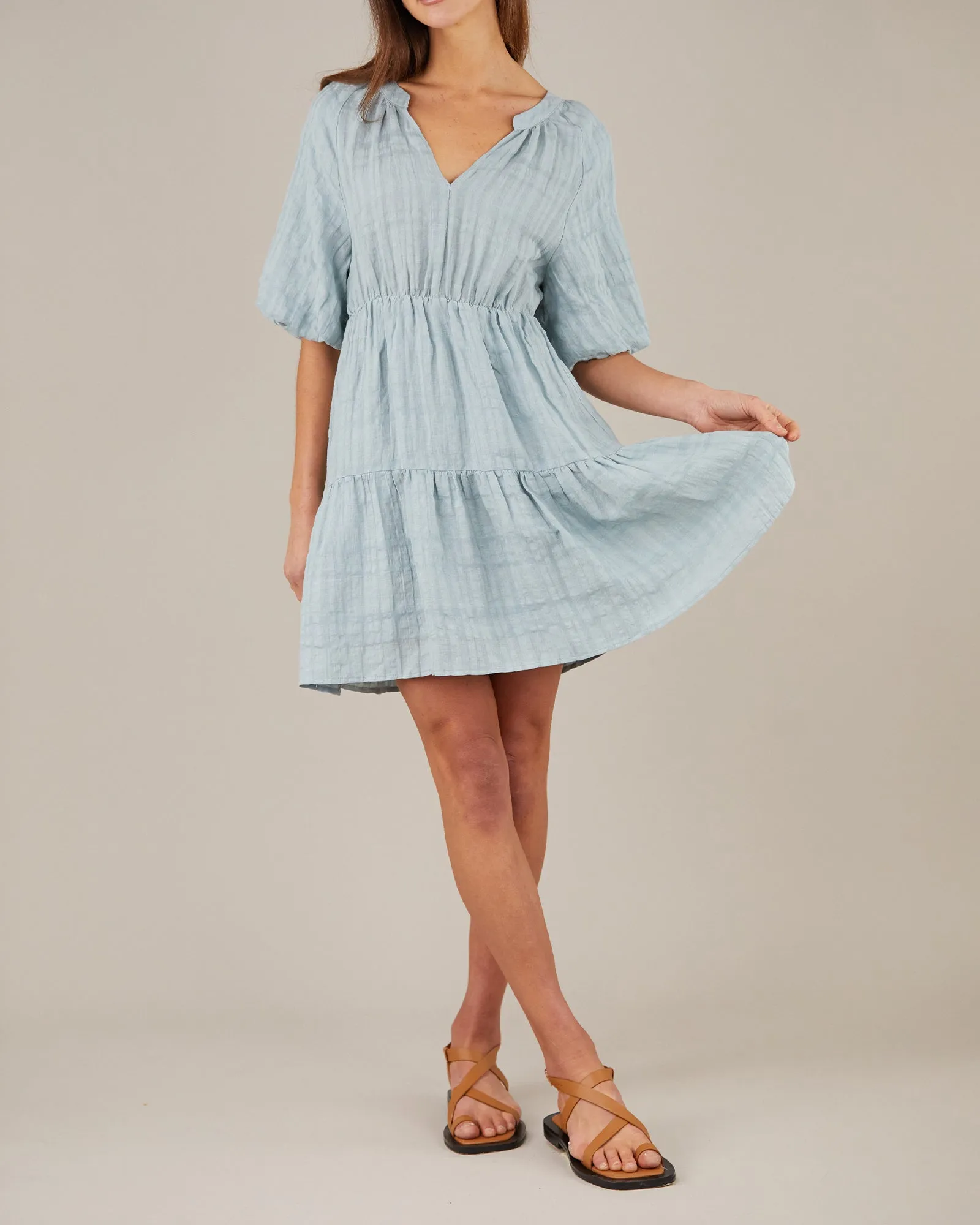 Pila Linen Mini Dress - Duckegg