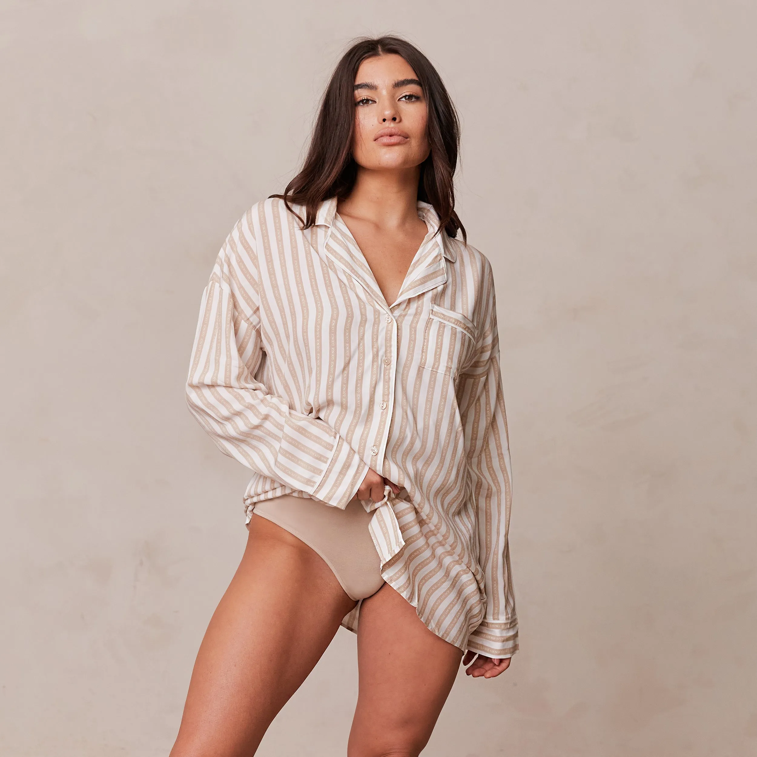 Pinstripe Oversized Pyjama Shirt - Mink