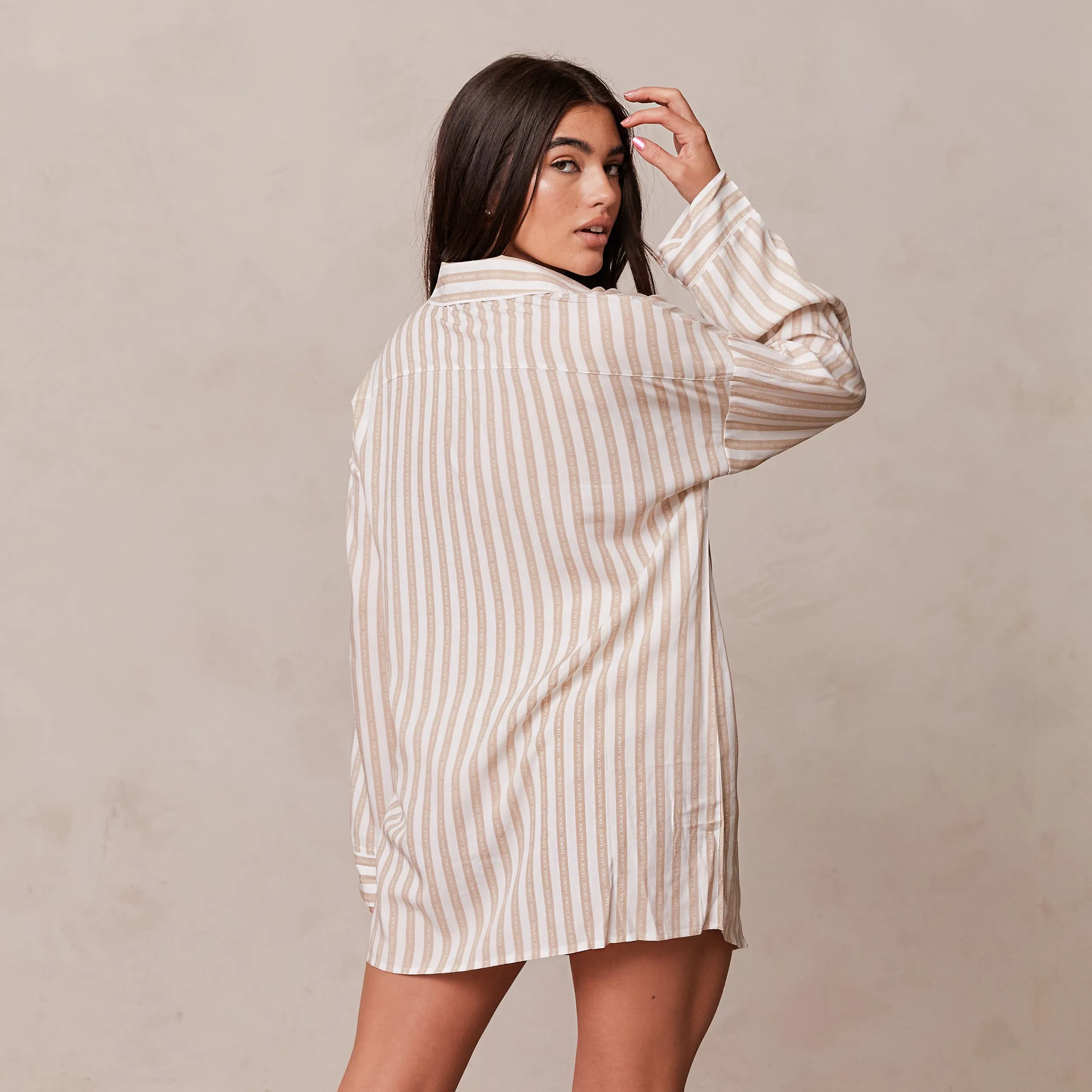 Pinstripe Oversized Pyjama Shirt - Mink