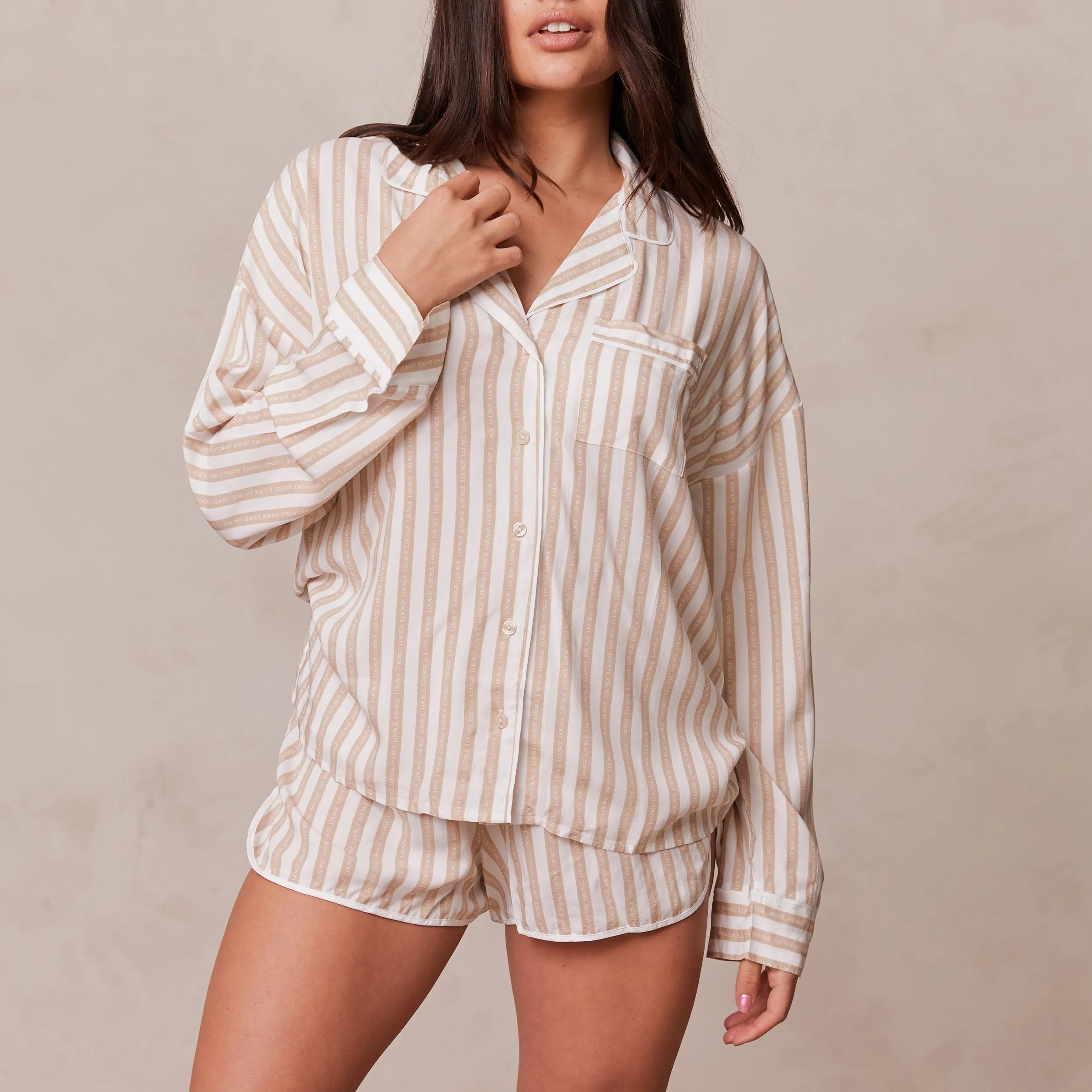 Pinstripe Pyjama Shirt - Mink