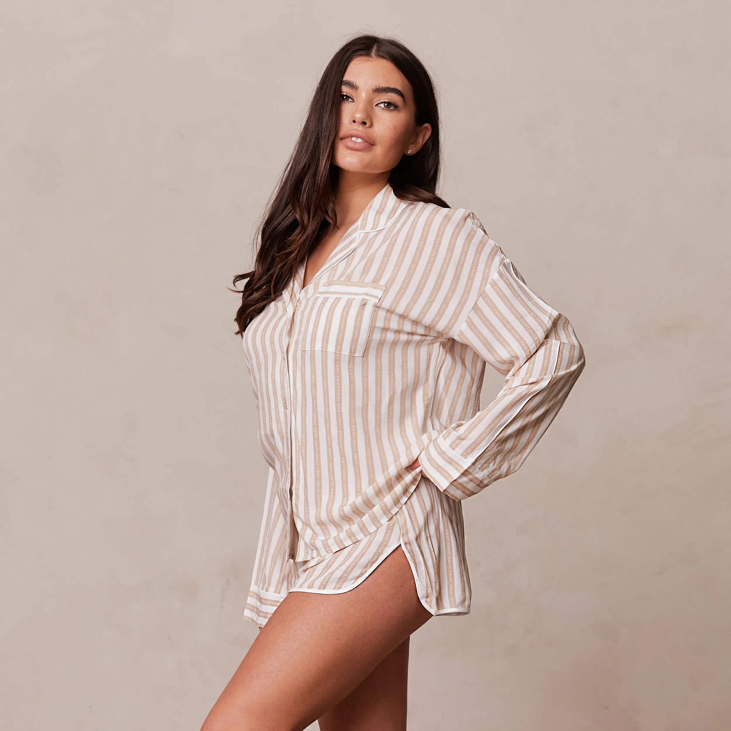 Pinstripe Pyjama Shirt - Mink