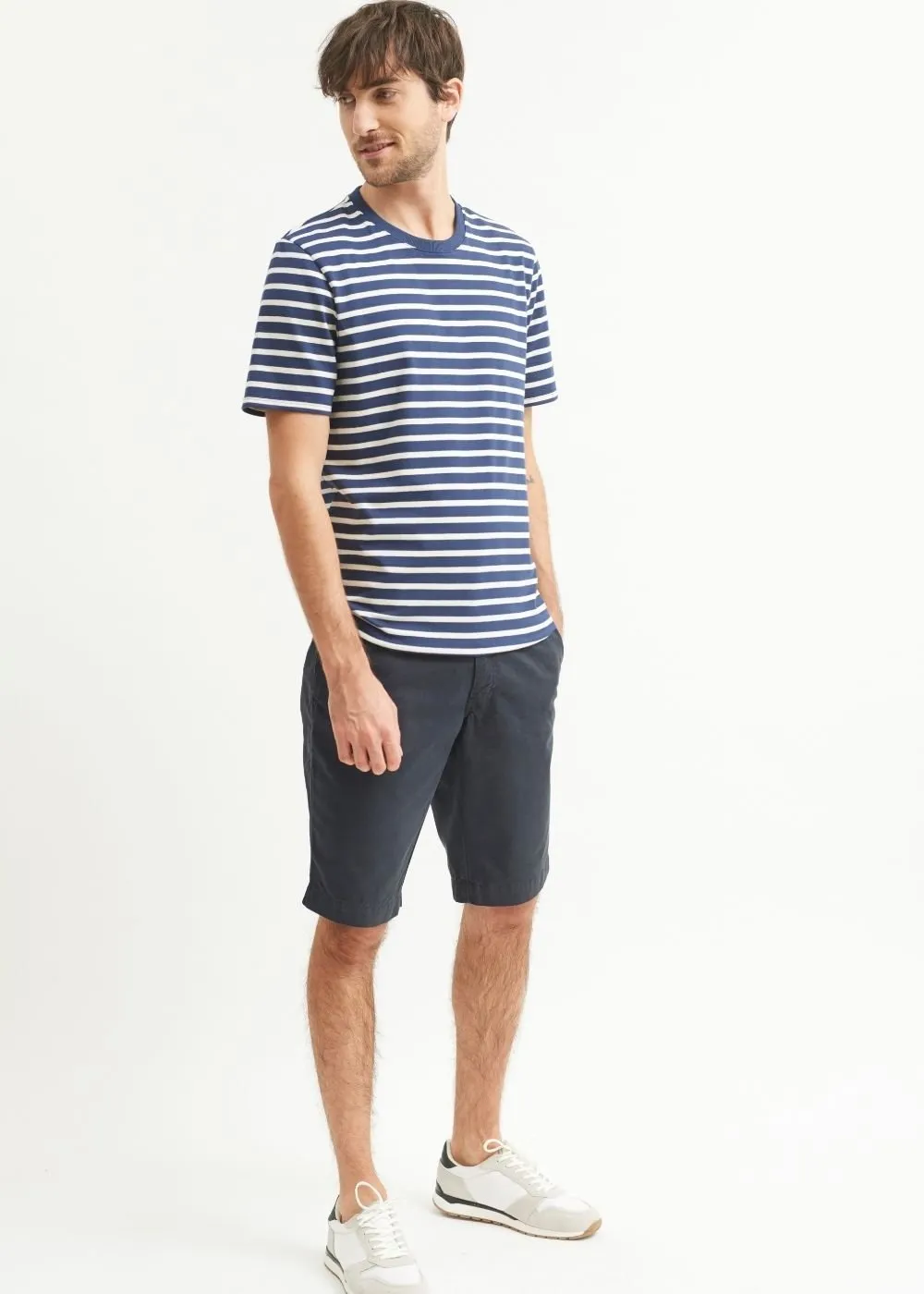 PLOUIDER - Breton T-Shirt for Men | Crew Neck | 100% Cotton (NAVY / ECRU)