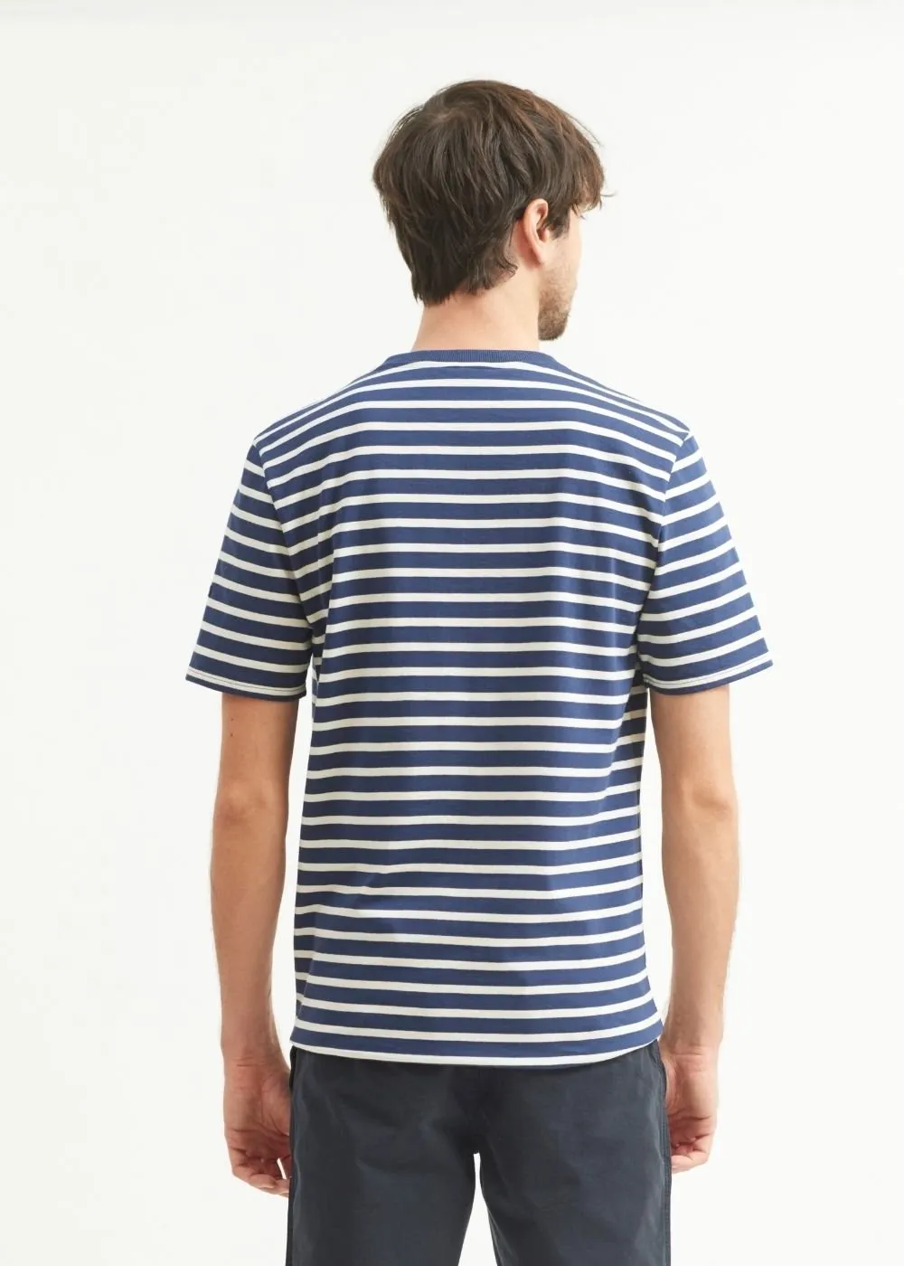 PLOUIDER - Breton T-Shirt for Men | Crew Neck | 100% Cotton (NAVY / ECRU)