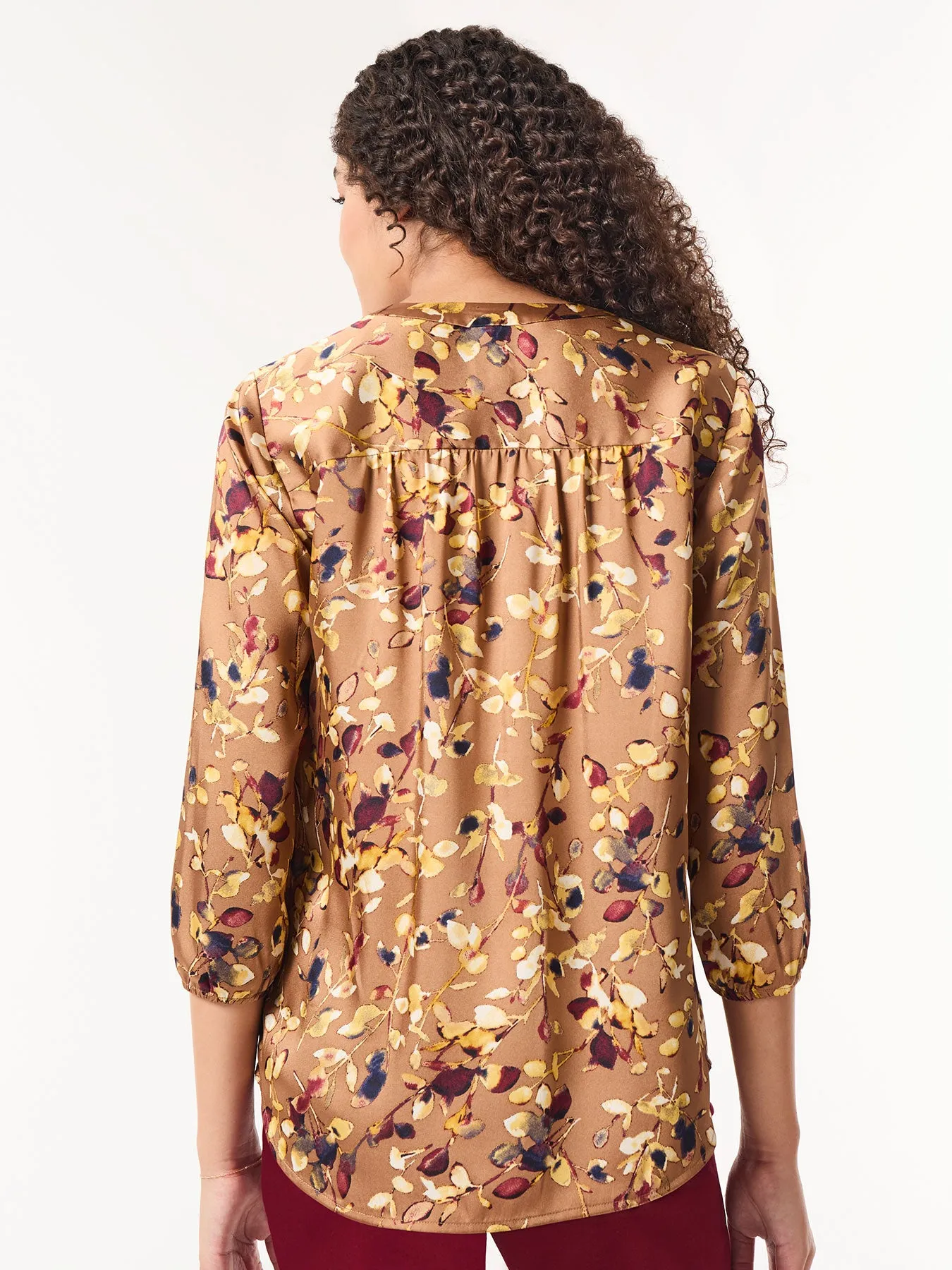 Plus Printed V-Neck Pleated Kelly Blouse