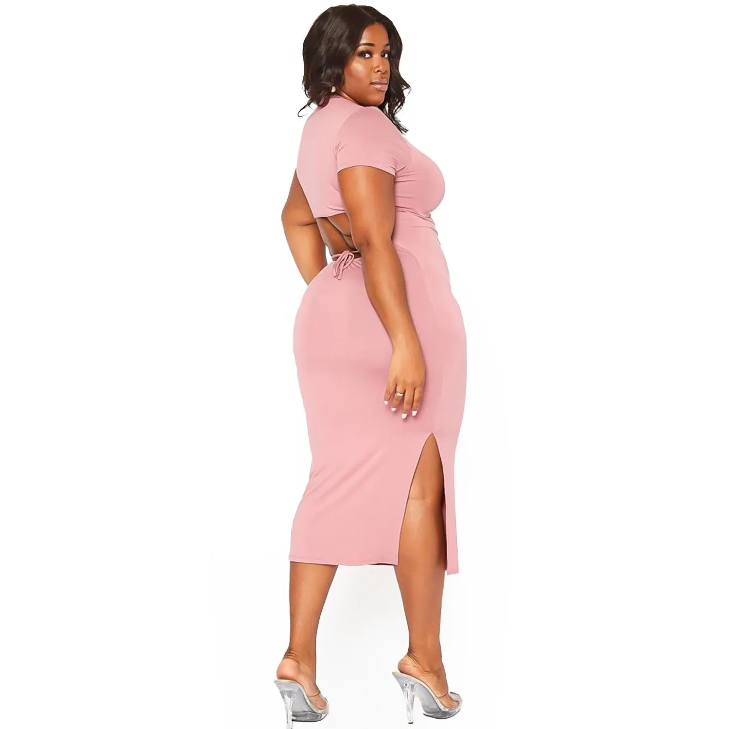 Plus Size Women's Open Back Bodycon Midi Dress