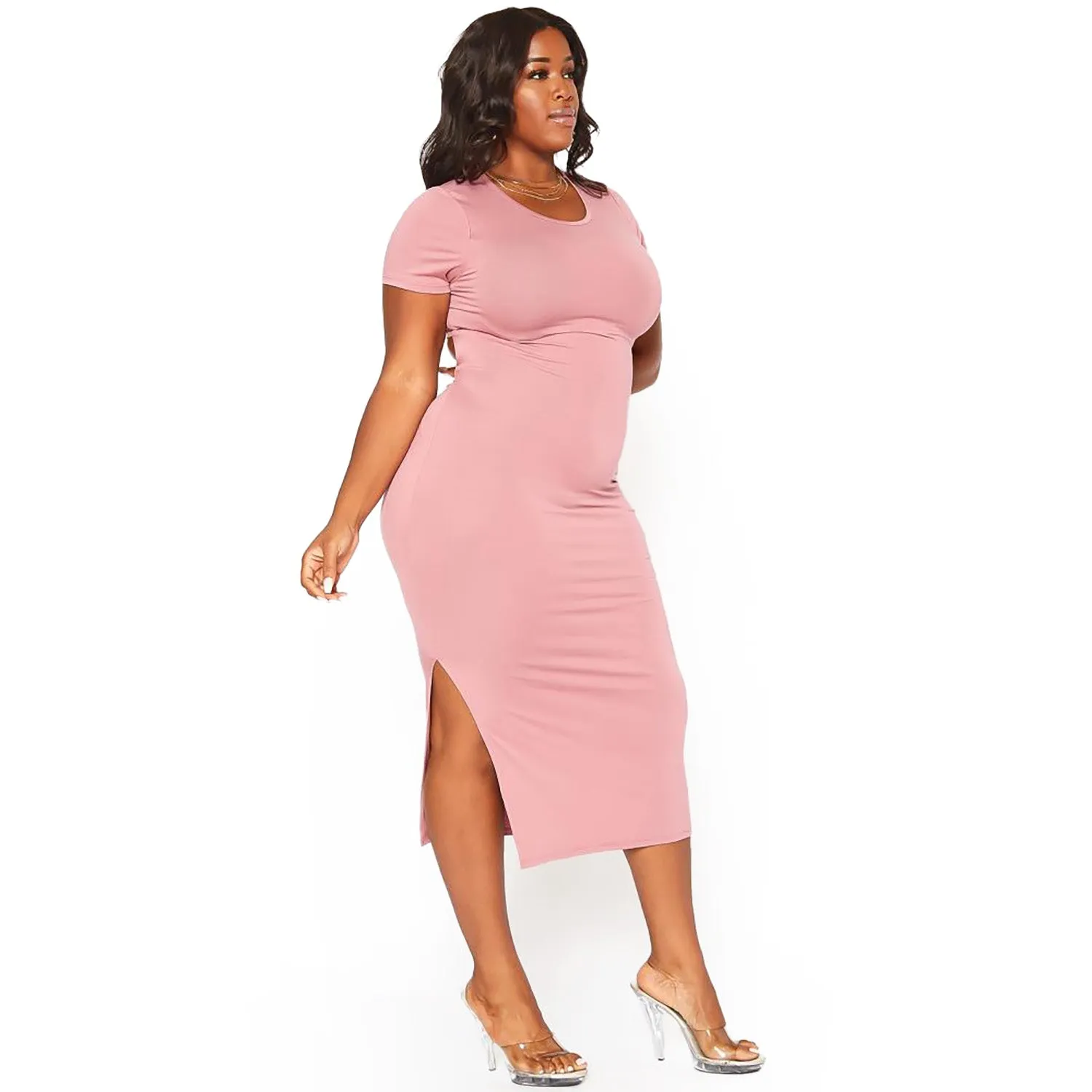 Plus Size Women's Open Back Bodycon Midi Dress