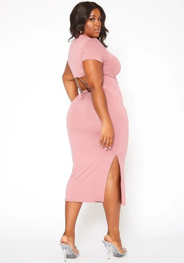 Plus Size Women's Open Back Bodycon Midi Dress