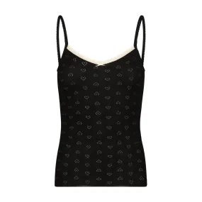 Polkadot Black VIntage Hearts PATTI CAMISOLE w Ecru Cluny Lace