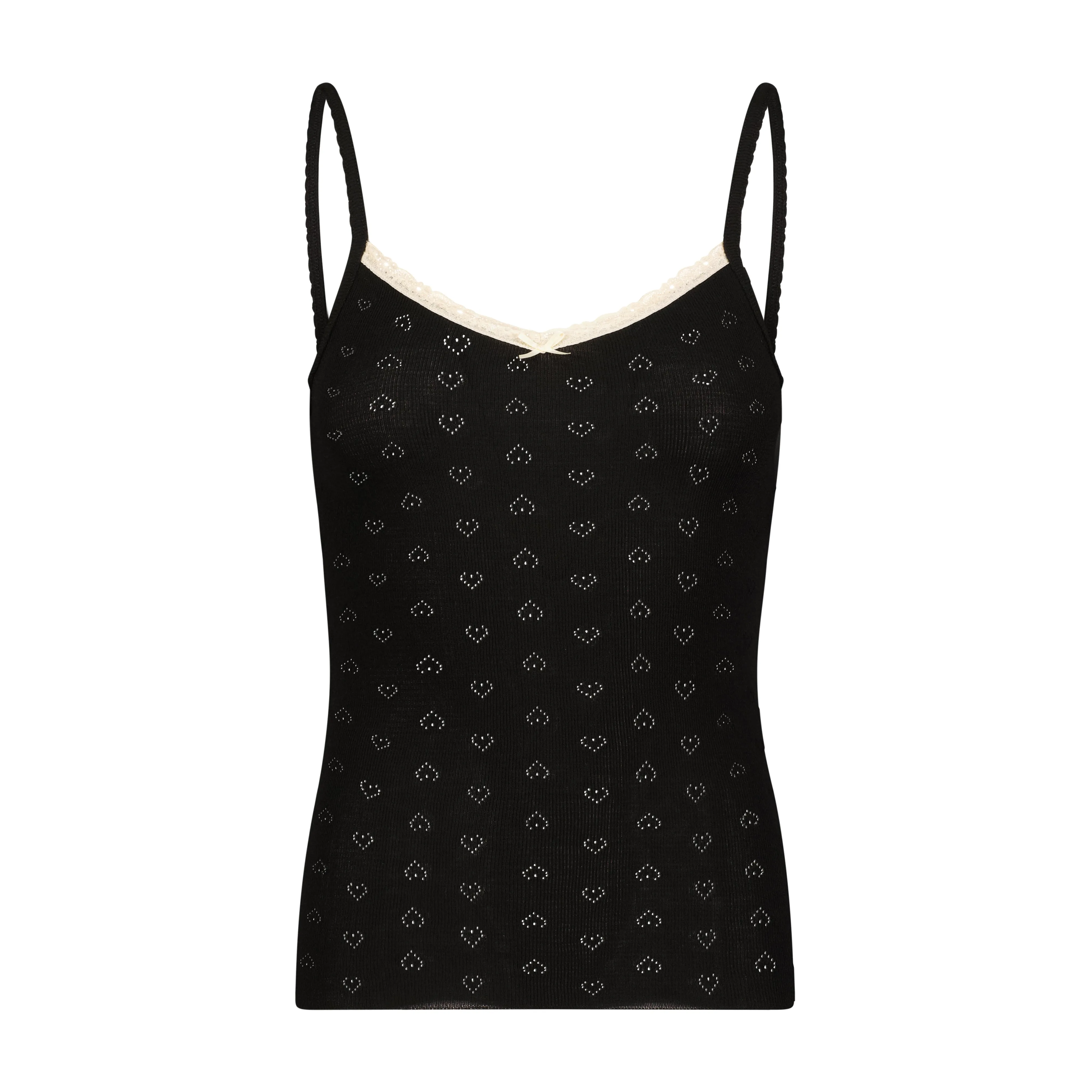 Polkadot Black VIntage Hearts PATTI CAMISOLE w Ecru Cluny Lace