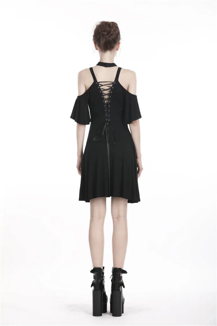 Punk off shoulder sexy dress with back lace up DW304