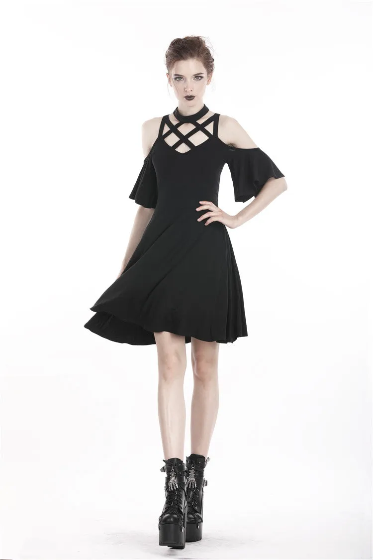 Punk off shoulder sexy dress with back lace up DW304