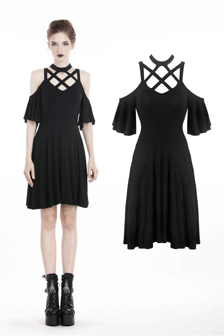 Punk off shoulder sexy dress with back lace up DW304