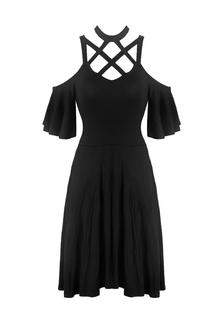 Punk off shoulder sexy dress with back lace up DW304