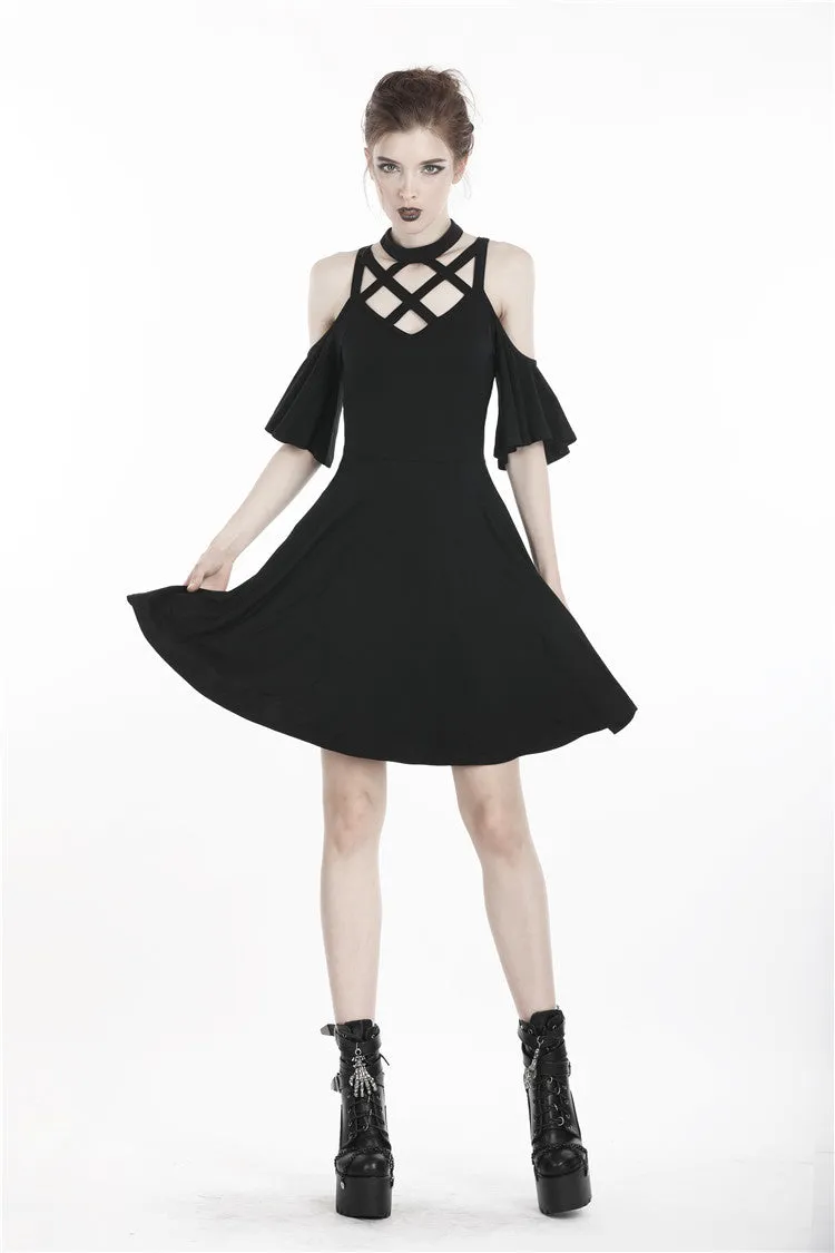 Punk off shoulder sexy dress with back lace up DW304