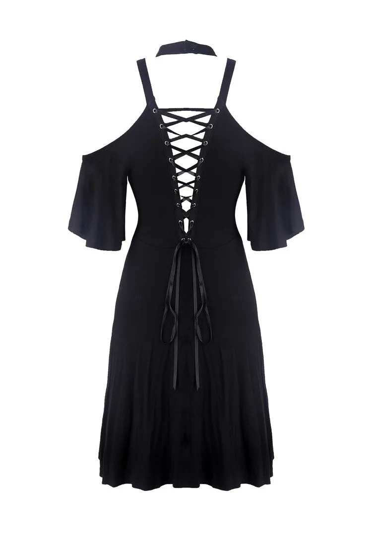 Punk off shoulder sexy dress with back lace up DW304