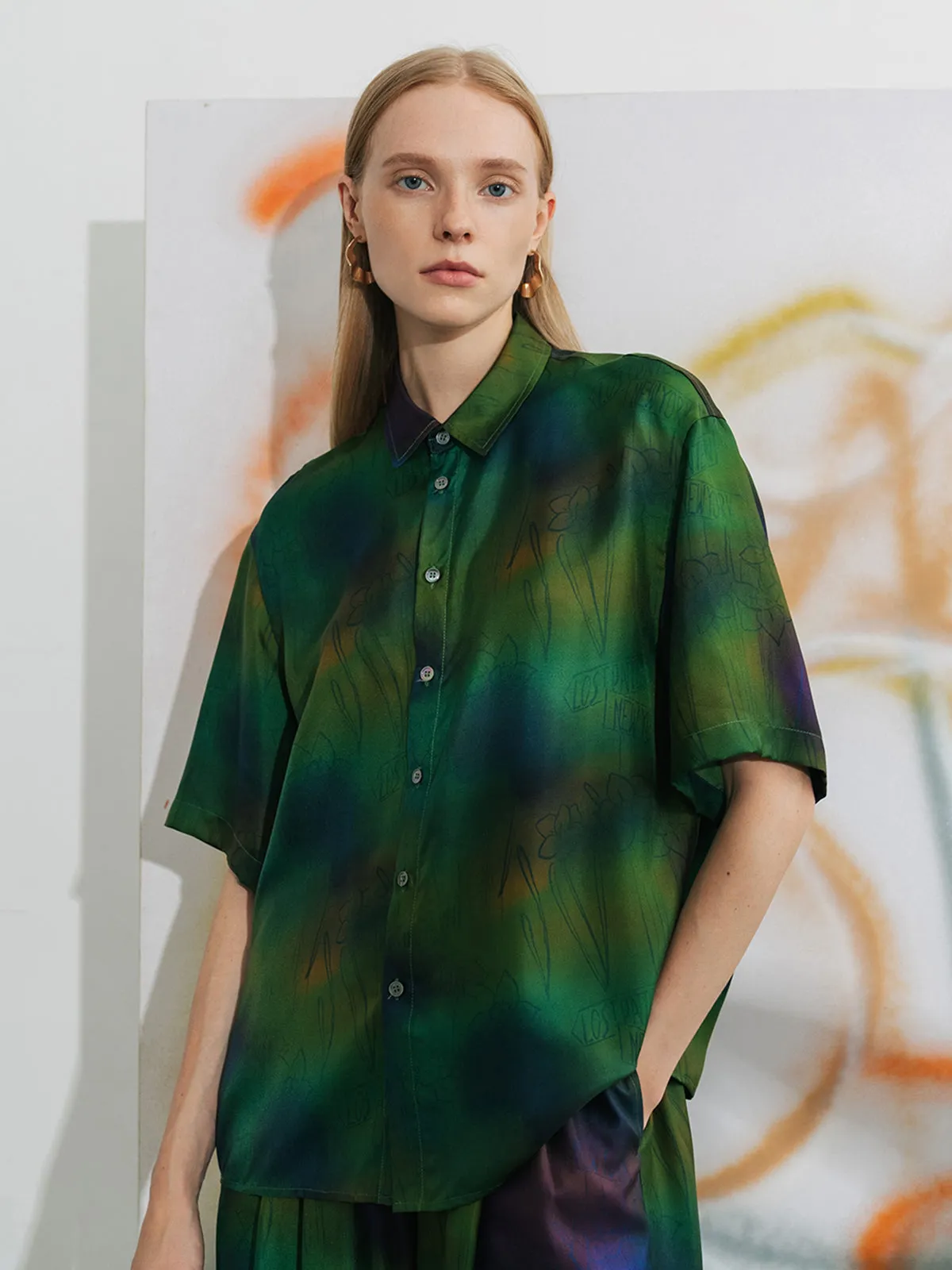 "Brooklyn" Oversized Silk Shirt - Green