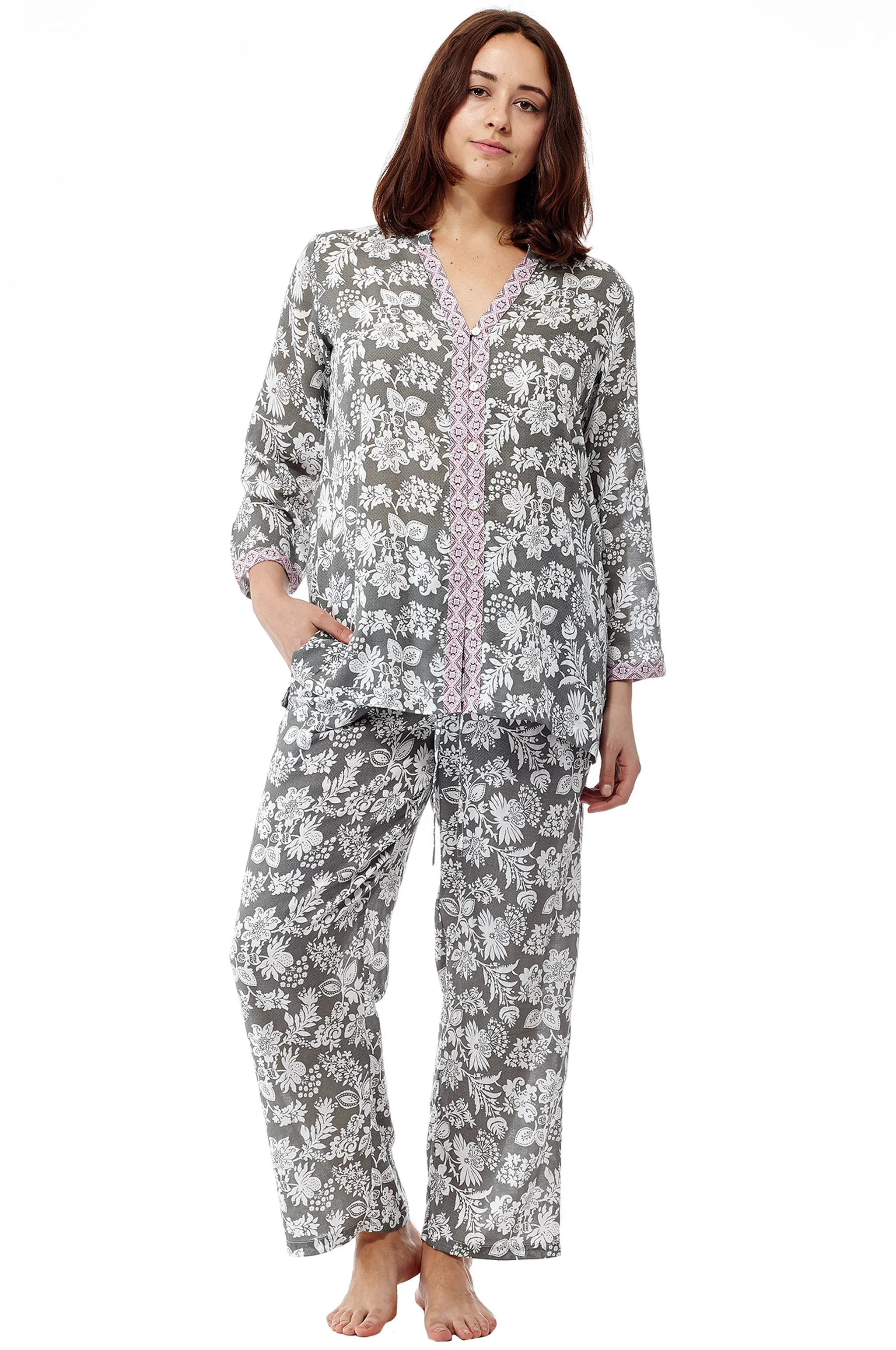 Rayon Sage Floral Pajamas