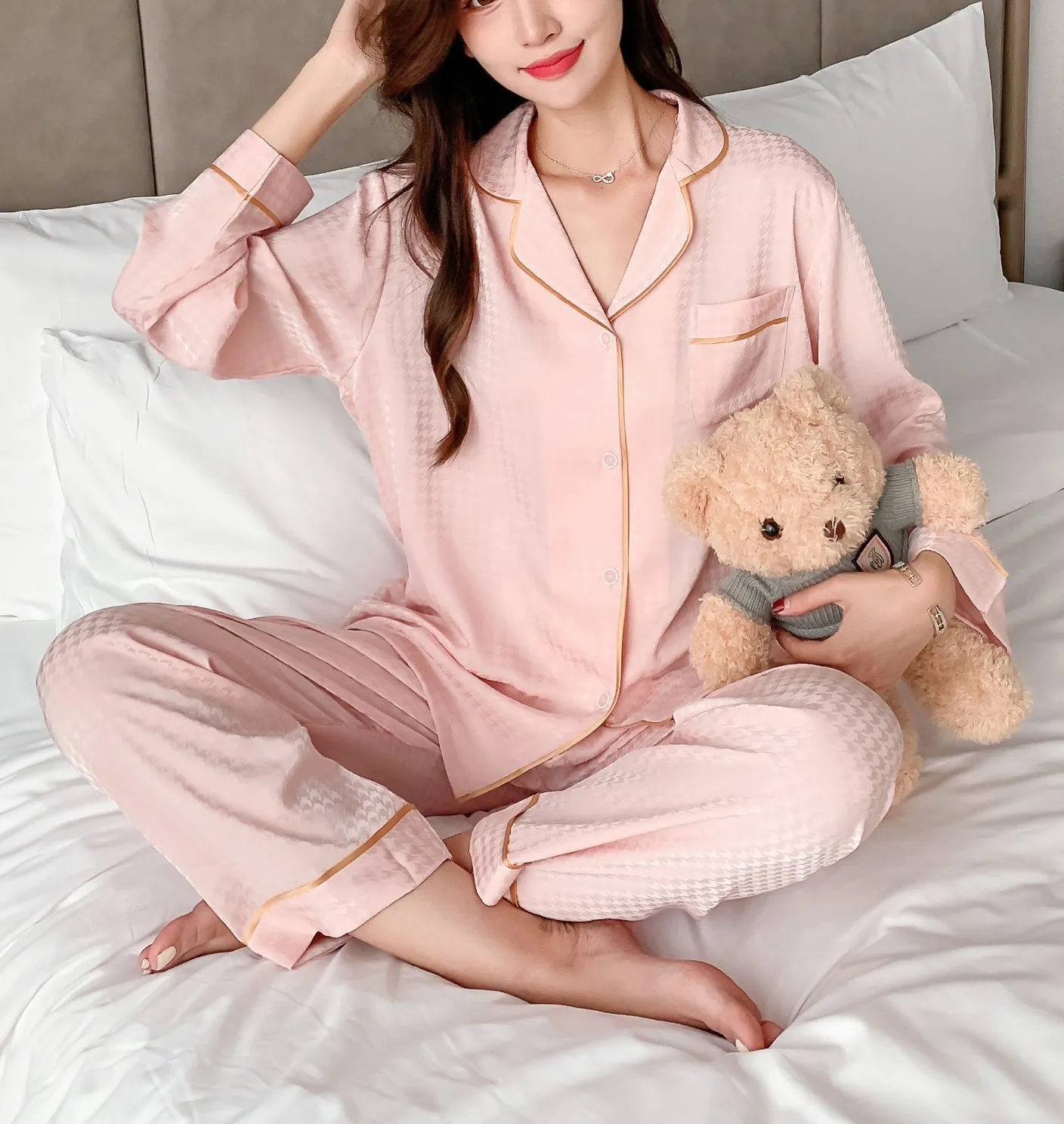 RH Pajamas Set Long Sleeve Womens Button Down Sleepwear Soft Pj Set S-L RHW4033