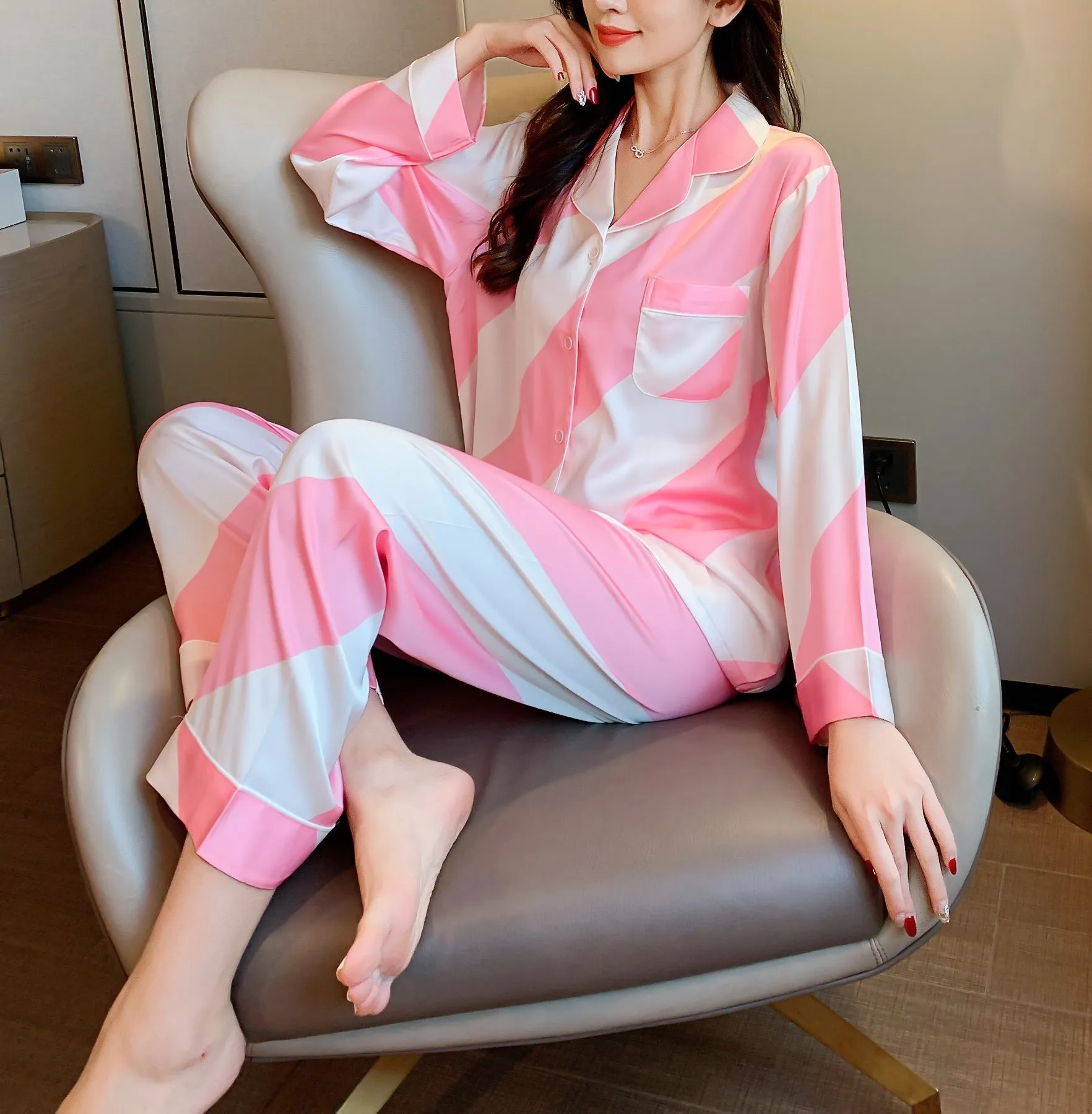 RH Pajamas Set Long Sleeve Womens Button Down Sleepwear Soft Pj Set S-L RHW4033