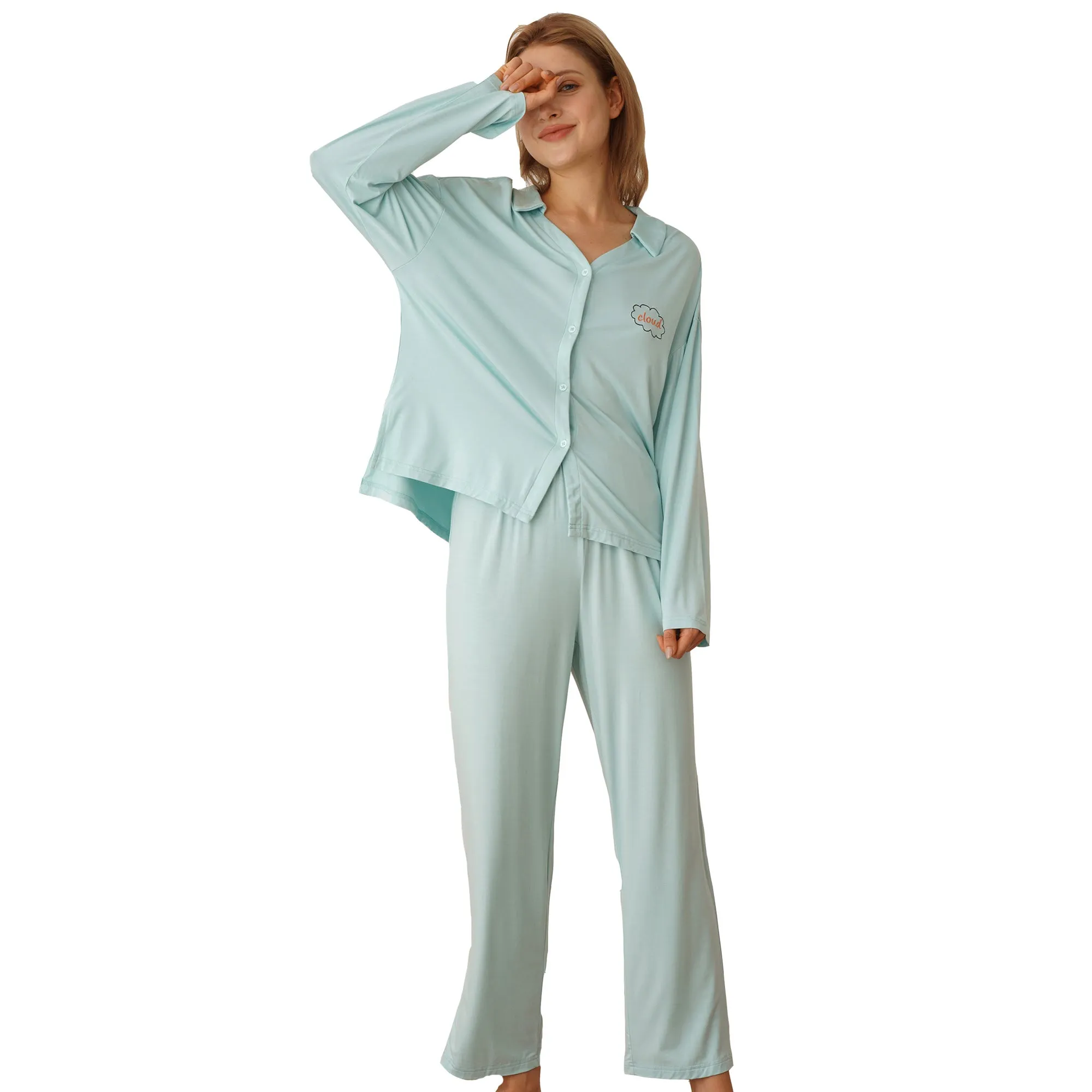 RH Pajamas Women Long Sleeve PJ Set Collar Button-Down Sweat Sleepwear RHW4025