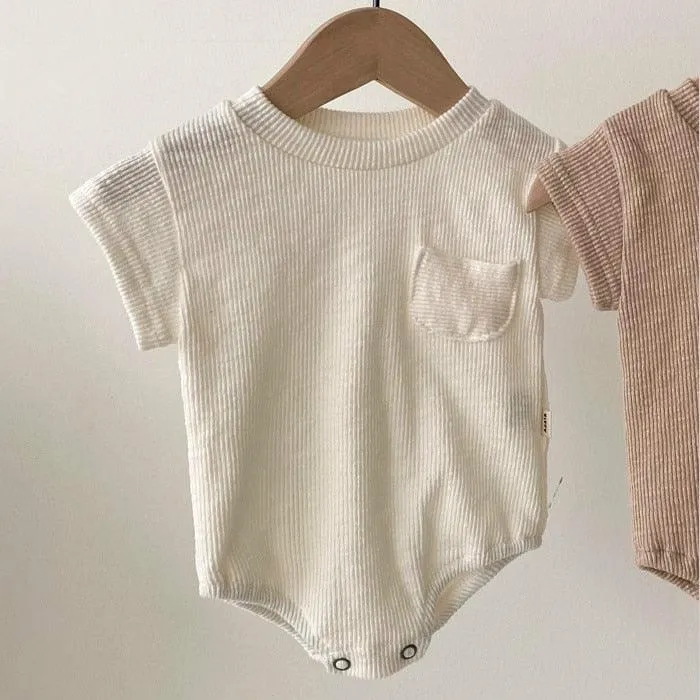 Ribbed Short Sleeved Pocket Onesie