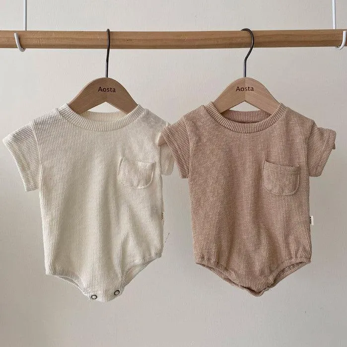 Ribbed Short Sleeved Pocket Onesie