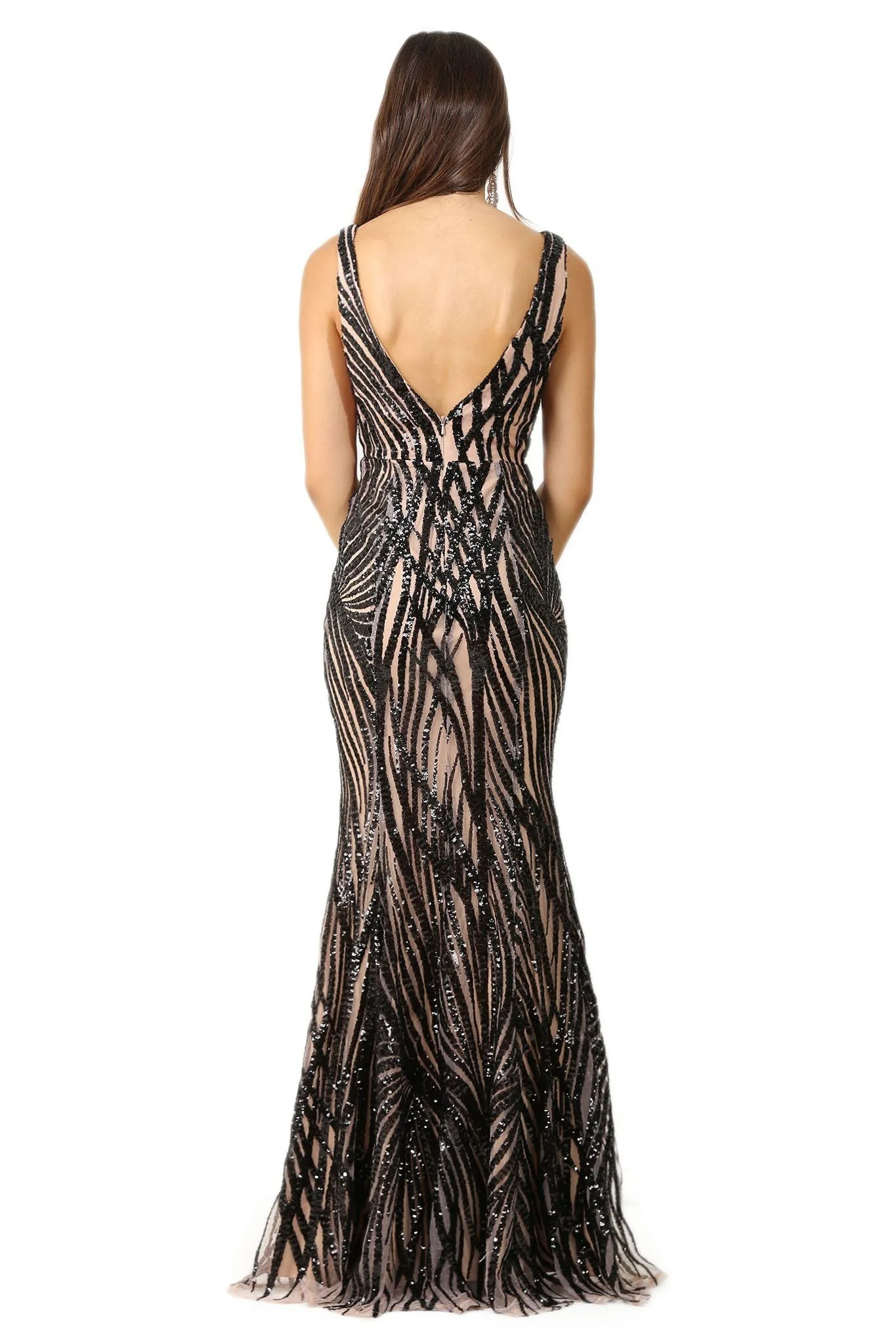 Sapphira Sequin Gown - Black & Beige